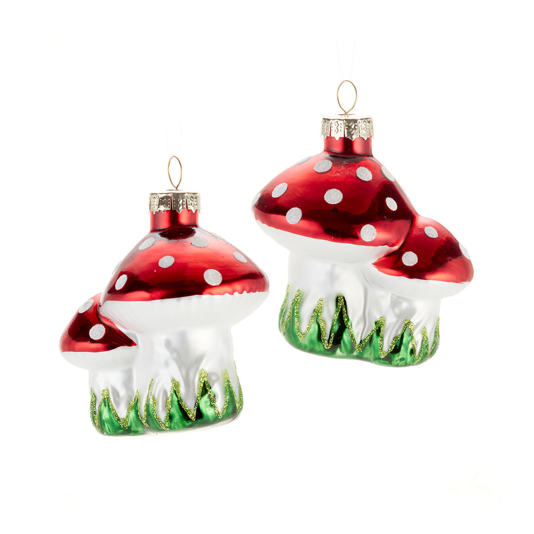 Handmade Mushroom Ornaments Set of 2 - Rustic Wooden Decor for Christmas Tree, Home, Garden & Fairy Garden Accessories