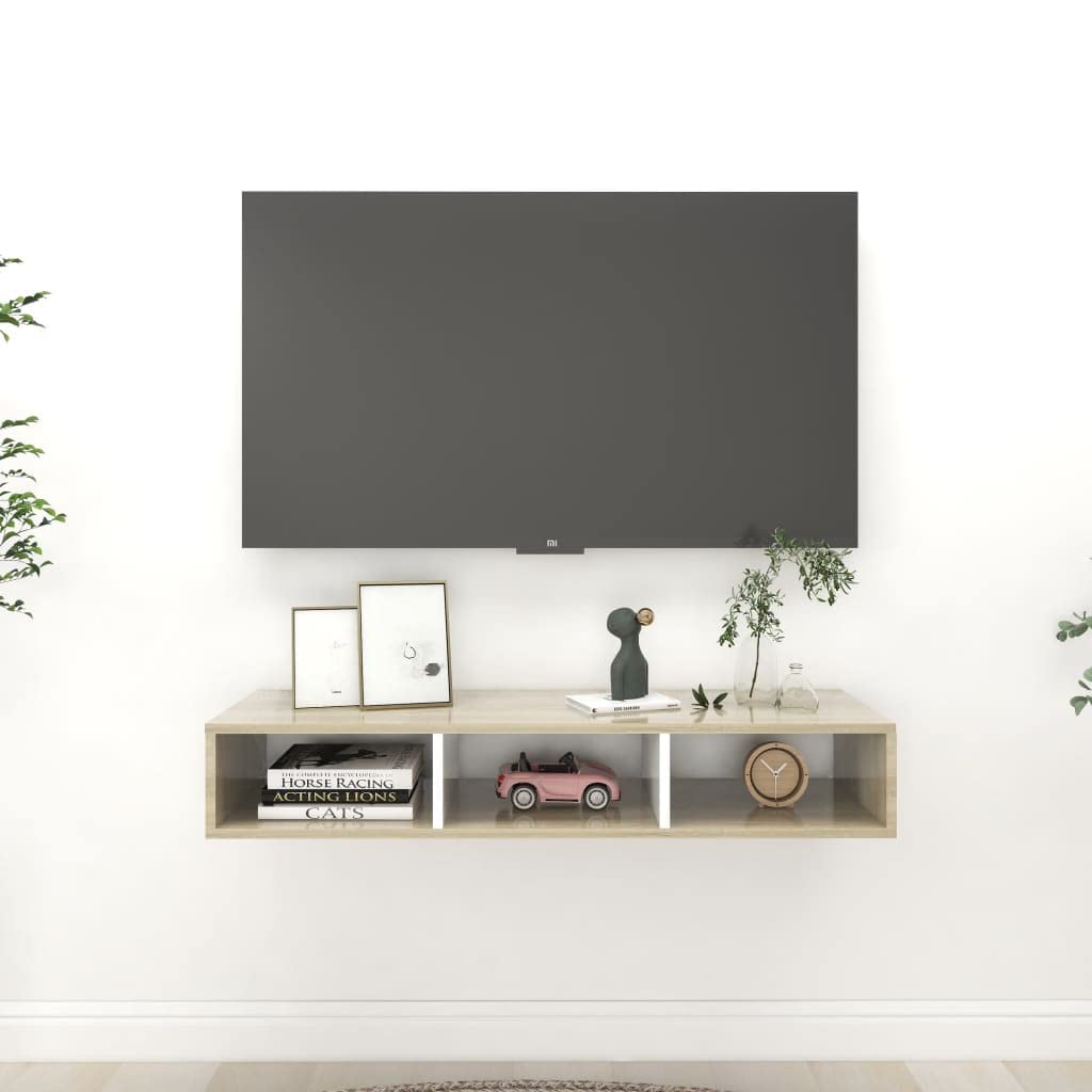 2 Tier Floating Shelves Wall Mounted - 3 Compartments Storage Shelves for Bedroom & Living Room - Easy to Install White & Brown Wooden Display Shelves - Perfect for TV Cabinet, Books, Decor & Small Items Organization