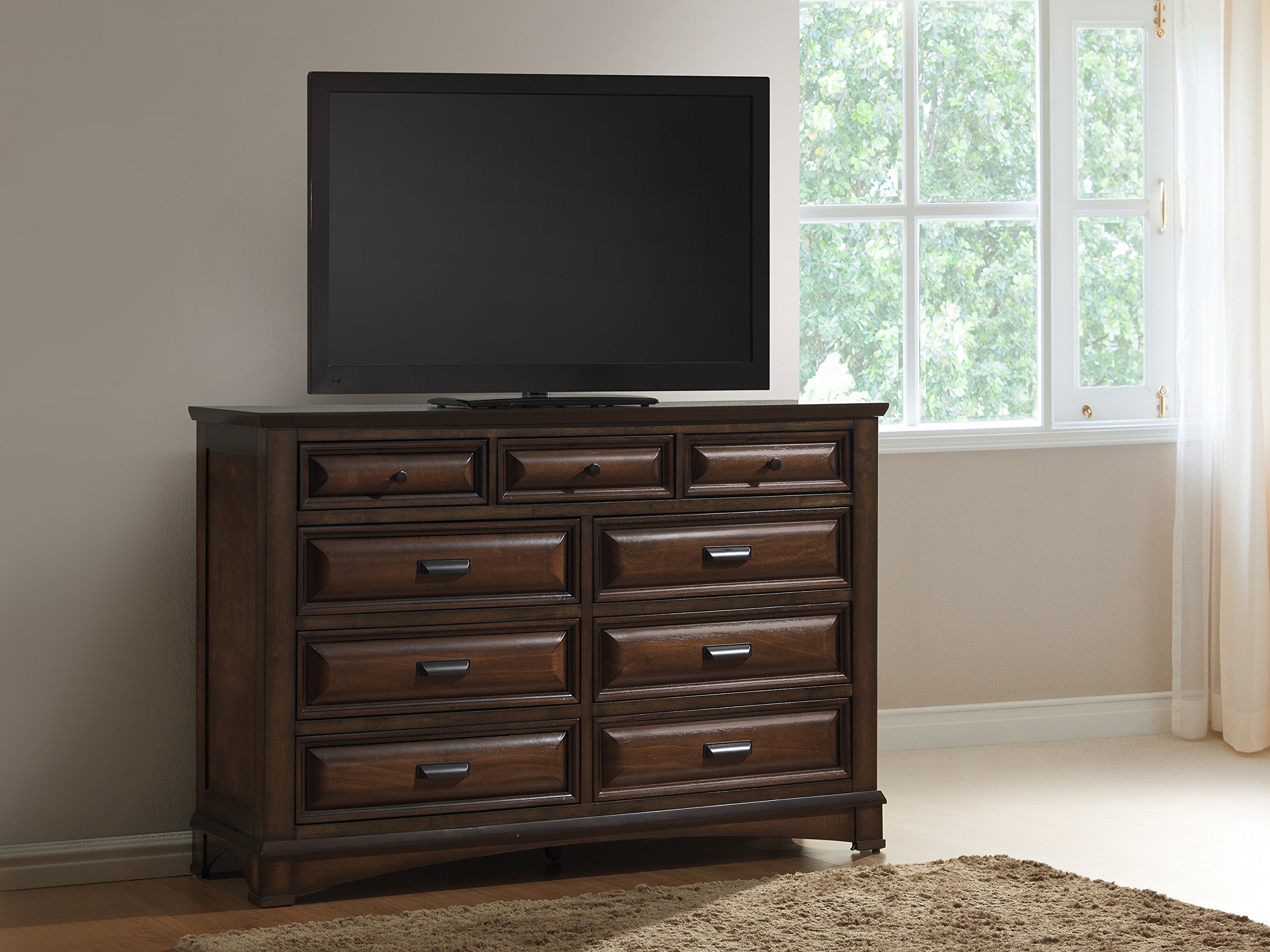 Roundhill Furniture Broval 179 Light Espresso Finish Wood 9-Drawer Dresser - Stylish Bedroom Storage for Clothes & Accessories