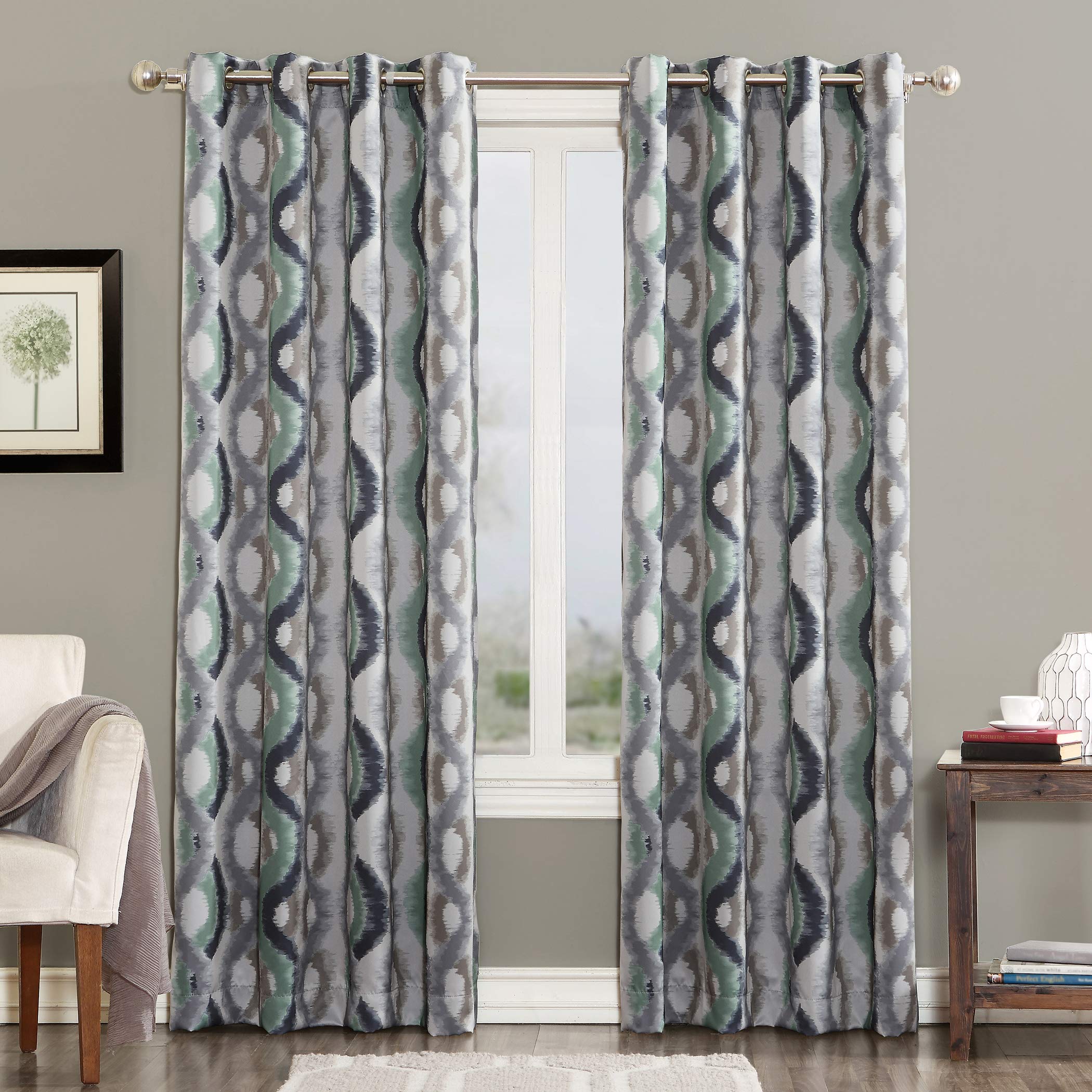 Sun Zero Burbank Watercolor Ogee Energy Efficient Blackout Grommet Curtain Panel - 54