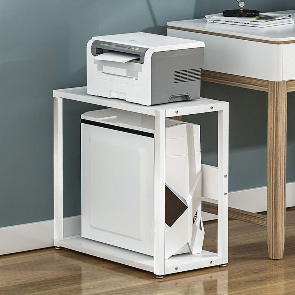 2-Tier Printer Stand with Storage Shelf - White Home Office Desk Organizer for Printer, CPU & Supplies (55cm Height) - Perfect for Workspace & Small Space Organization