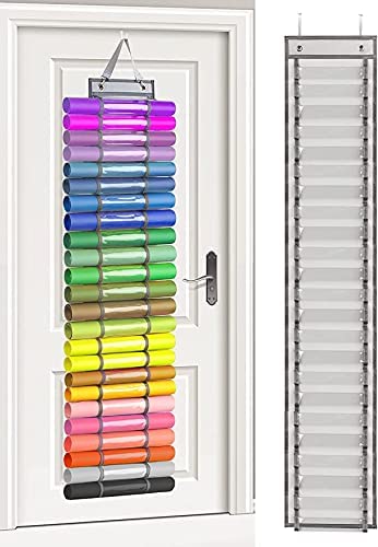 24-Compartment Vinyl Roll Holder & Storage Organizer - Hanging Craft Vinyl Rack for Wall, Closet, Door (Perfect for Craft Rooms, Studios & Home Organization)