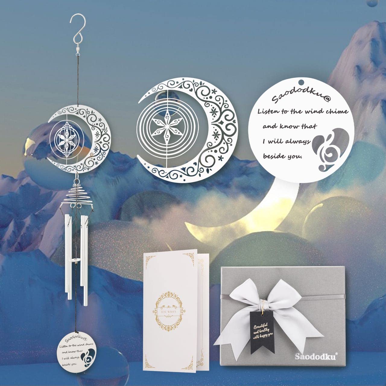 20 Inch Memorial Wind Chimes for Loss of Loved Ones - Moon and Star Sympathy Wind Chime - Unique Memorial Gift for Family, Friends & Colleagues - Perfect for Funerals, Anniversaries & Healing Gardens