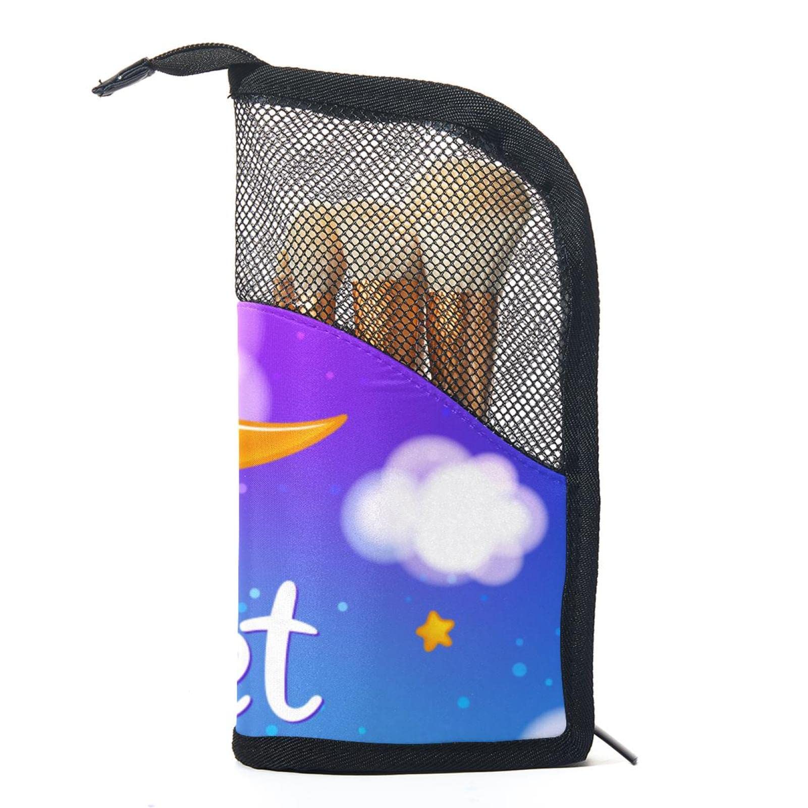 Premium 12-Piece Makeup Brush Organizer Bag - Moon Clouds & Dreams Design, Portable Cosmetic Brush Holder Case for Travel, Home, and Professional Makeup Artists