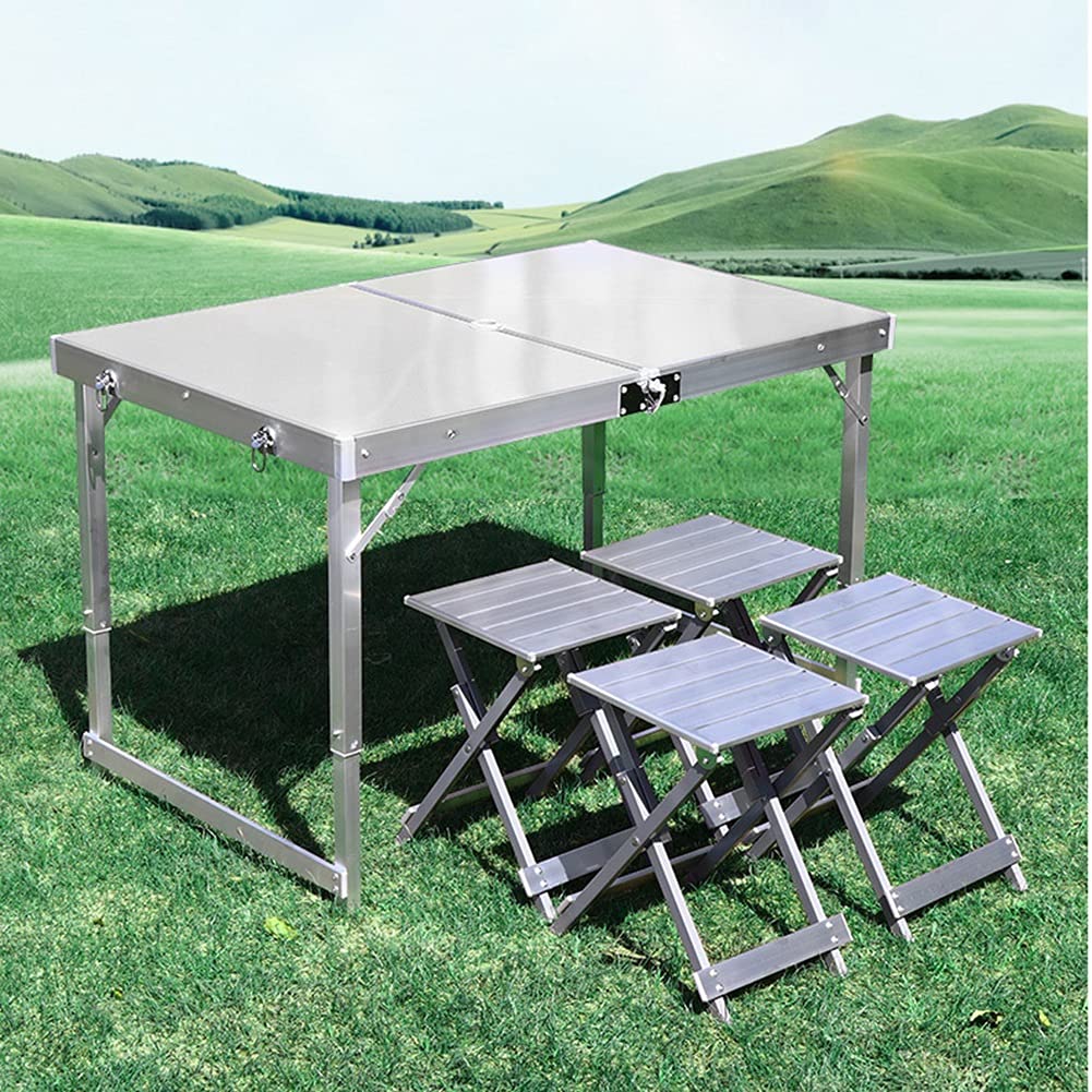 Foldable Adjustable Height Card Table with 4 Chairs - Lightweight Aluminum Portable Camping Table for Outdoor, Beach, BBQ, Picnic, Cooking, Festival, Indoor & Office Use - Perfect for Camping Trips, Backyard Parties and Home Gatherings