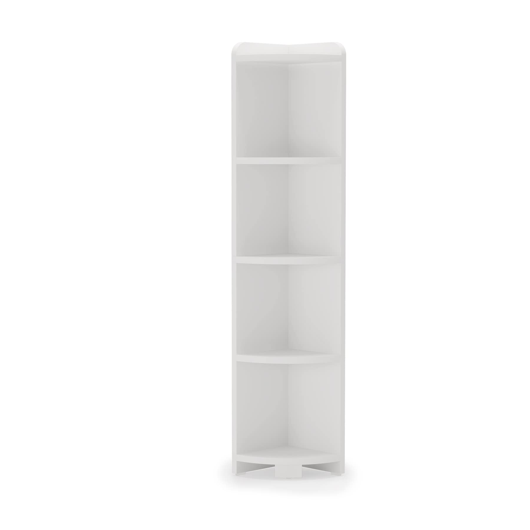 5-Tier White Corner Shelf - Wooden Wall Mounted Bookshelf with Anti-Slip Pads, Space-Saving Storage Rack for Plants, Books & Decor - Perfect for Home, Office, Kitchen & Bedroom Organization