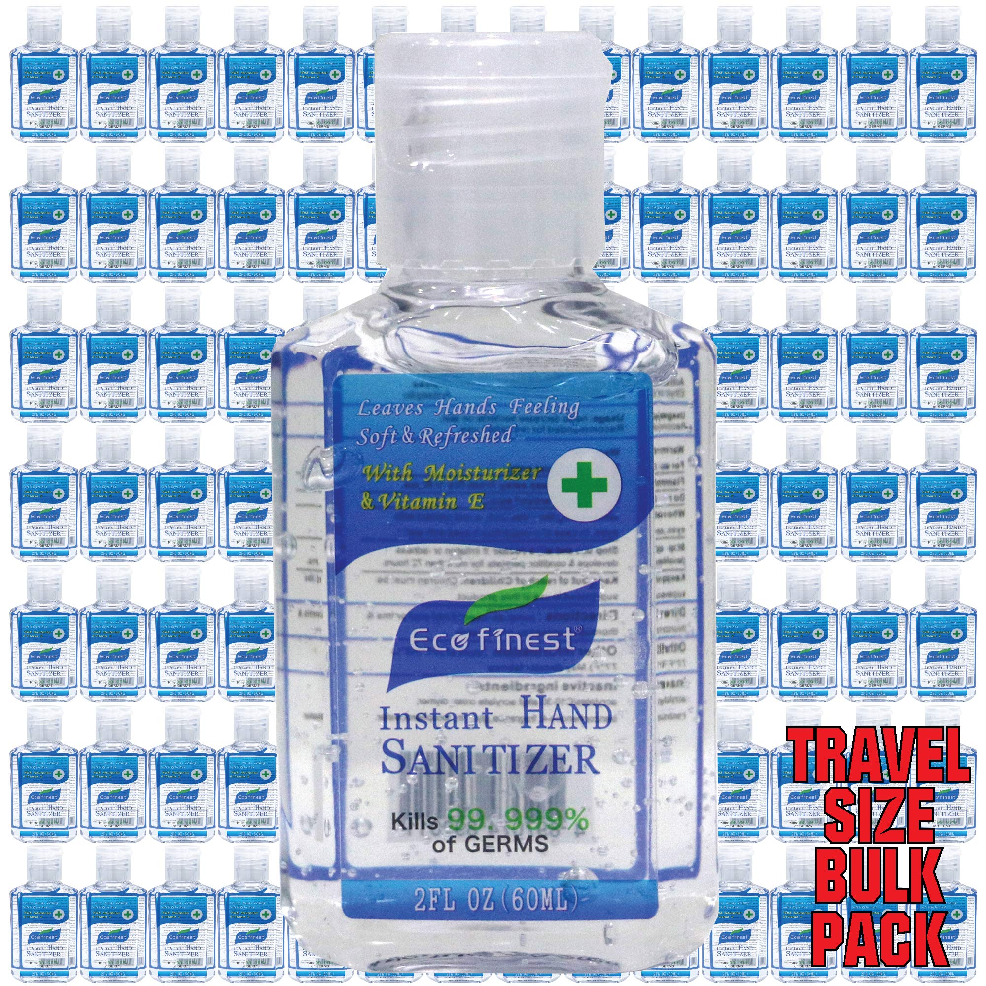 BushKlawz EcoFinest 75% Alcohol Hand Sanitizer - 2oz Travel Size, No Rinse, Bulk Pack of 96 - Ideal for Travel, Office, Schools & Public Spaces - Germ Protection On The Go