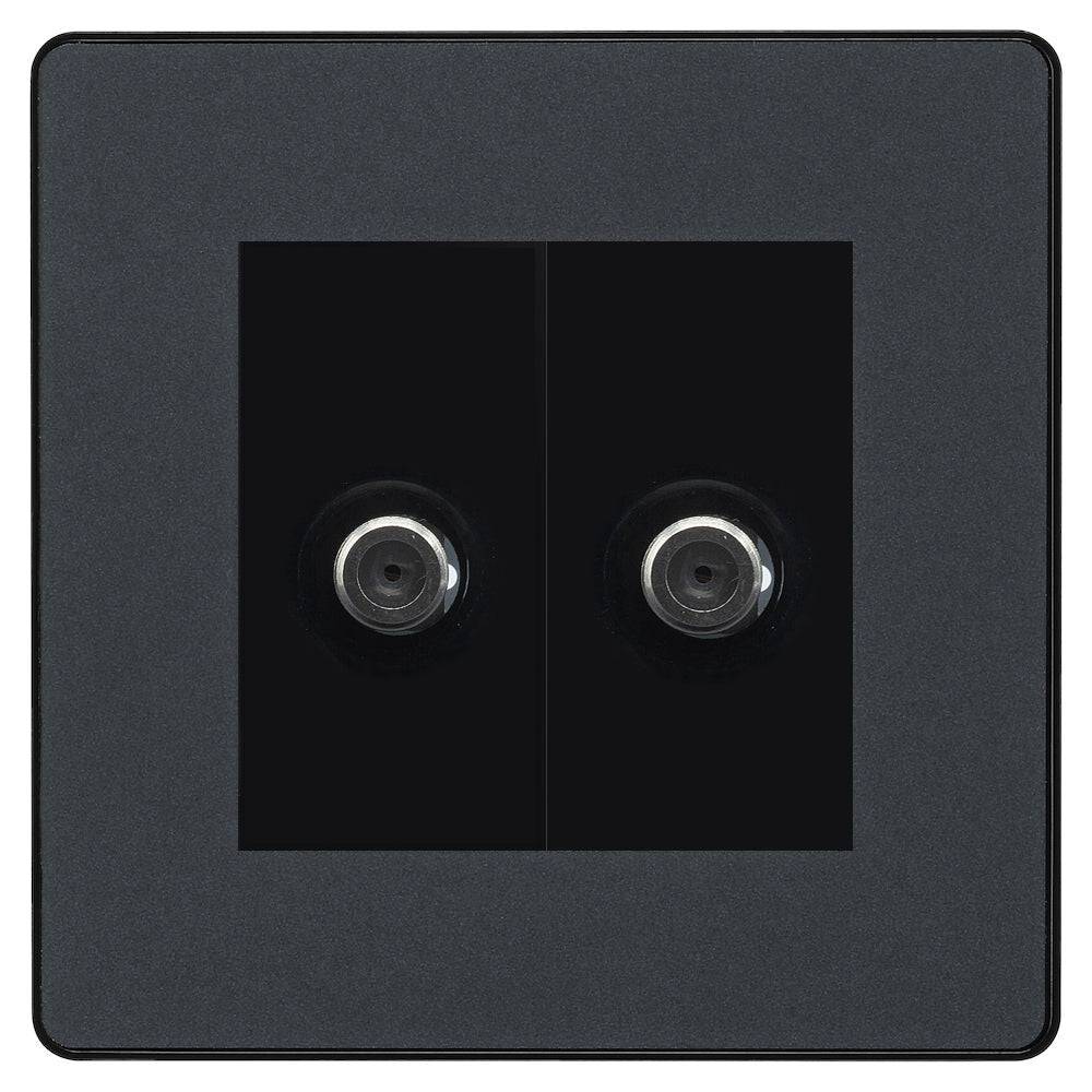 BG Evolve Matt Grey Double Satellite Socket PCDMG612B - High-Quality Electrical Outlet for Home & Office Use | Perfect for Living Rooms, Bedrooms & Workspaces