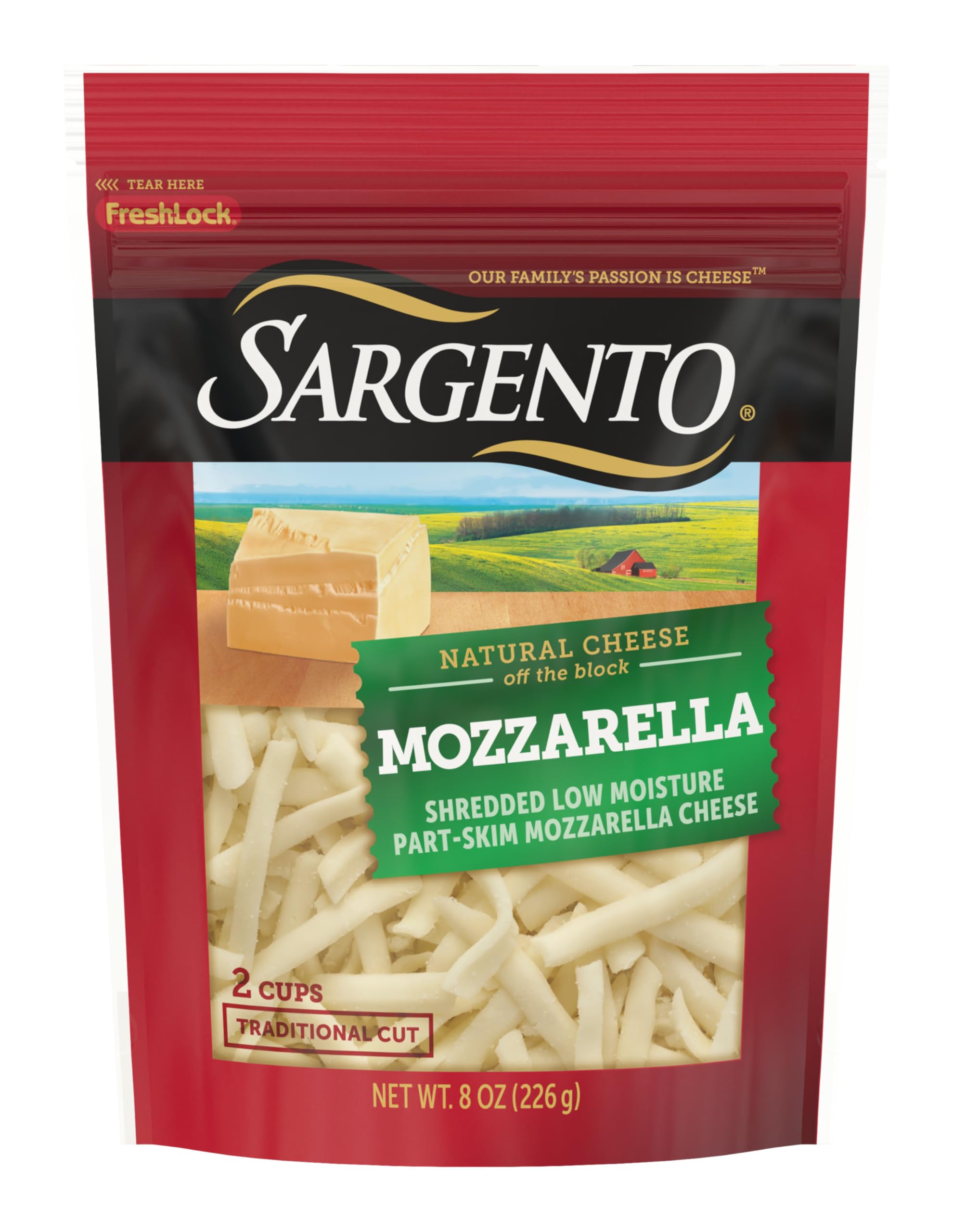 Sargento Shredded Mozzarella Natural Cheese - Traditional Cut, 8 oz (226g) | Perfect for Pizza, Pasta & Italian Recipes | High-Quality Shredded Cheese for Cooking & Baking