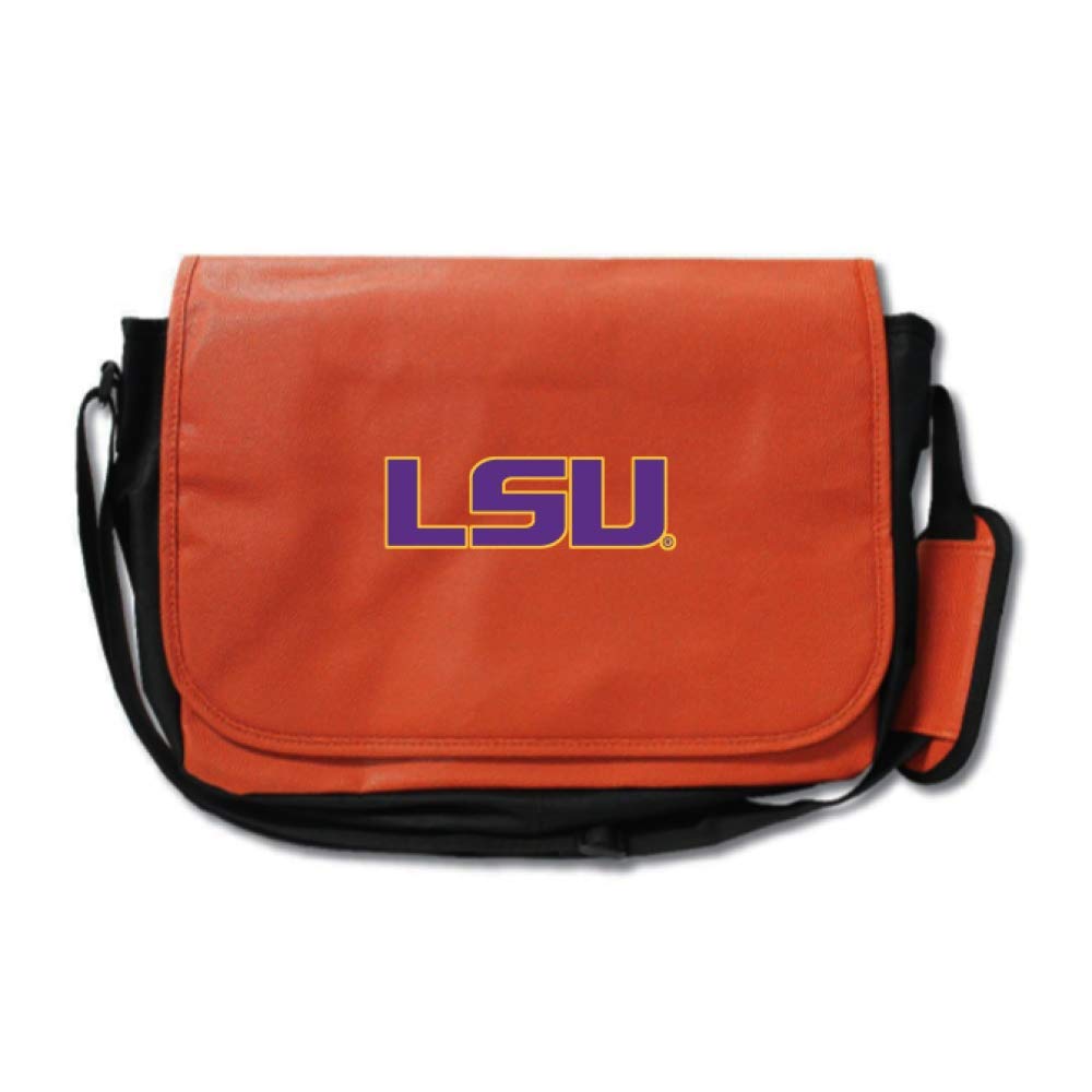 LSU Tigers Basketball Leather Laptop Messenger Bag - Genuine Basketball Material - Orange - Perfect for College Students, Office & Travel Accessories
