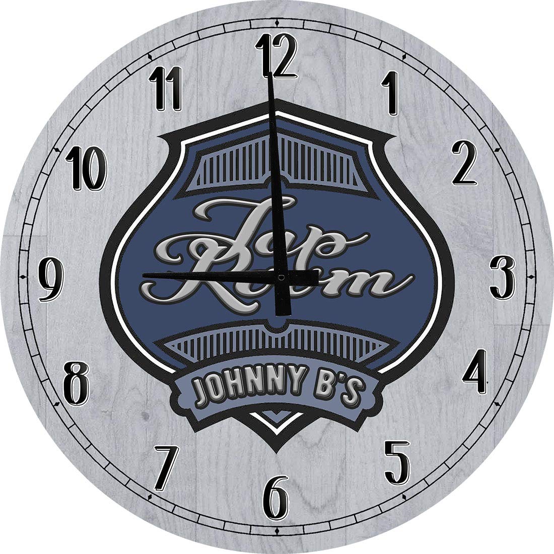 Large 18 Inch Round Wood Wall Clock with Tap Room Shield Design - Gray Home Decor for Living Room, Kitchen, or Bar