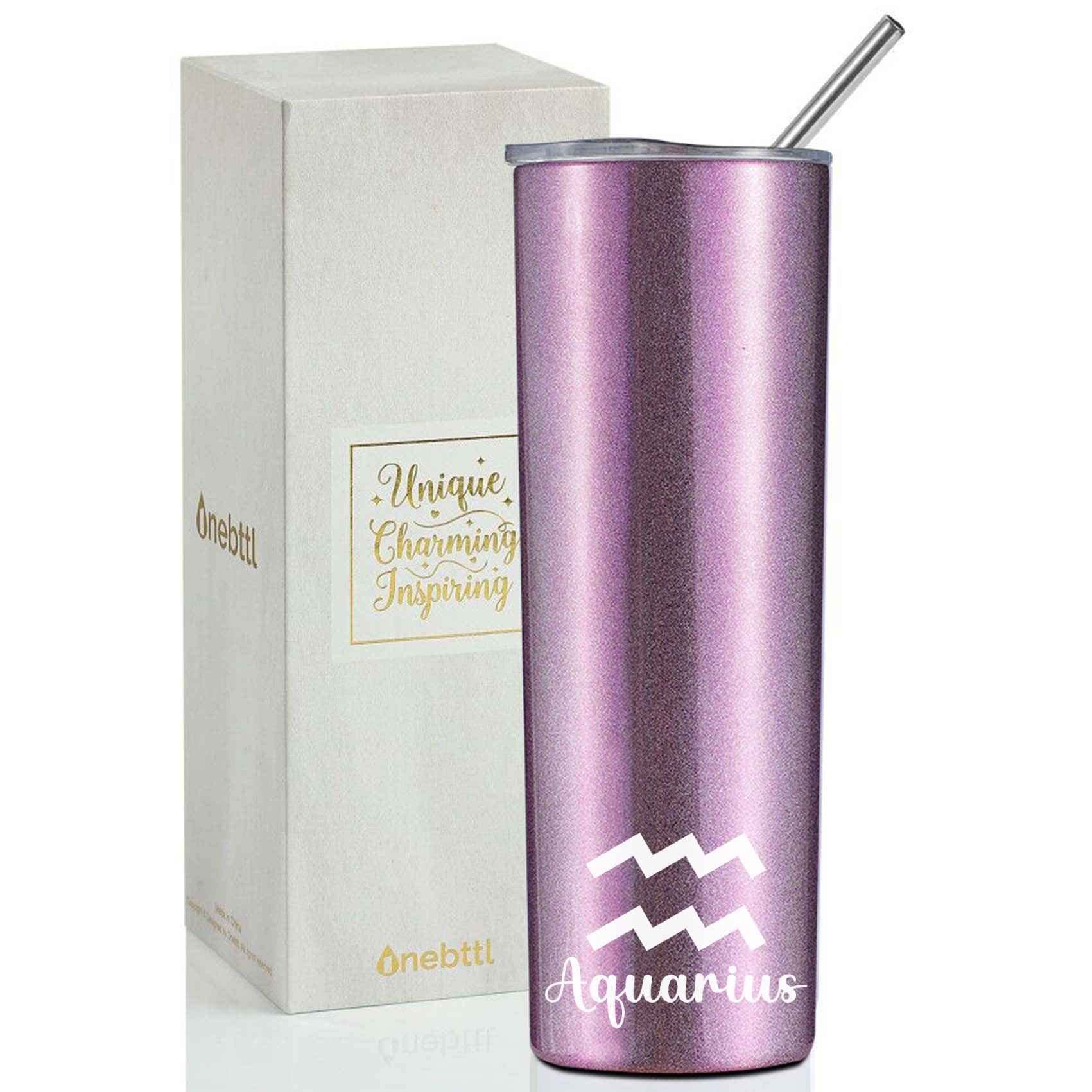 Onebttl Zodiac Aquarius Astrology Sign Wine Tumbler - Purple Constellation Insulated Cup for Women | January & February Birthday Gifts, Christmas Present for Her, Wife, Girlfriend | Perfect for Wine Nights, Office Use & Gift Giving