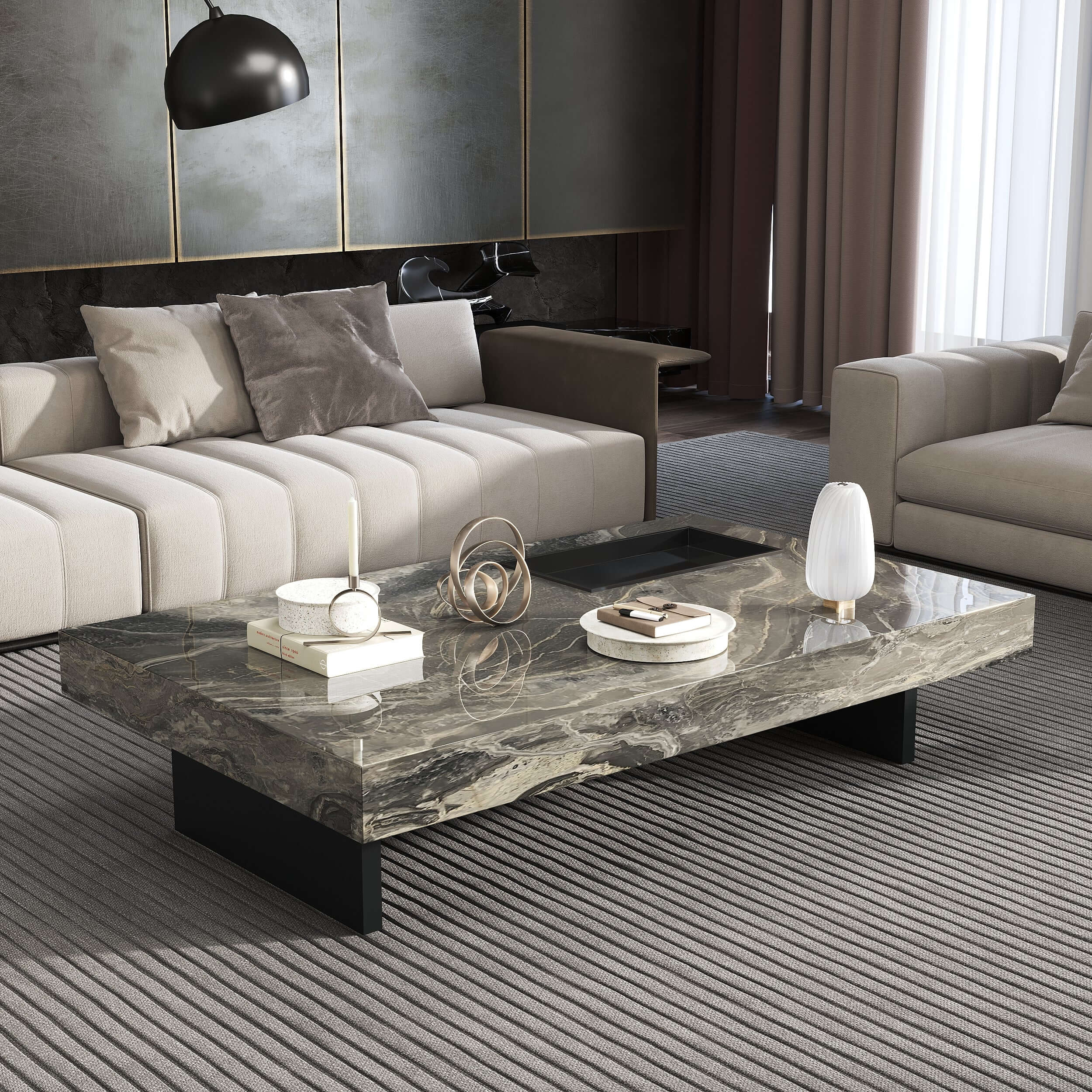Modern Luxury Sintered Stone Rectangle Coffee Table - Minimalist Living Room Centerpiece for Home Decor & Entertaining