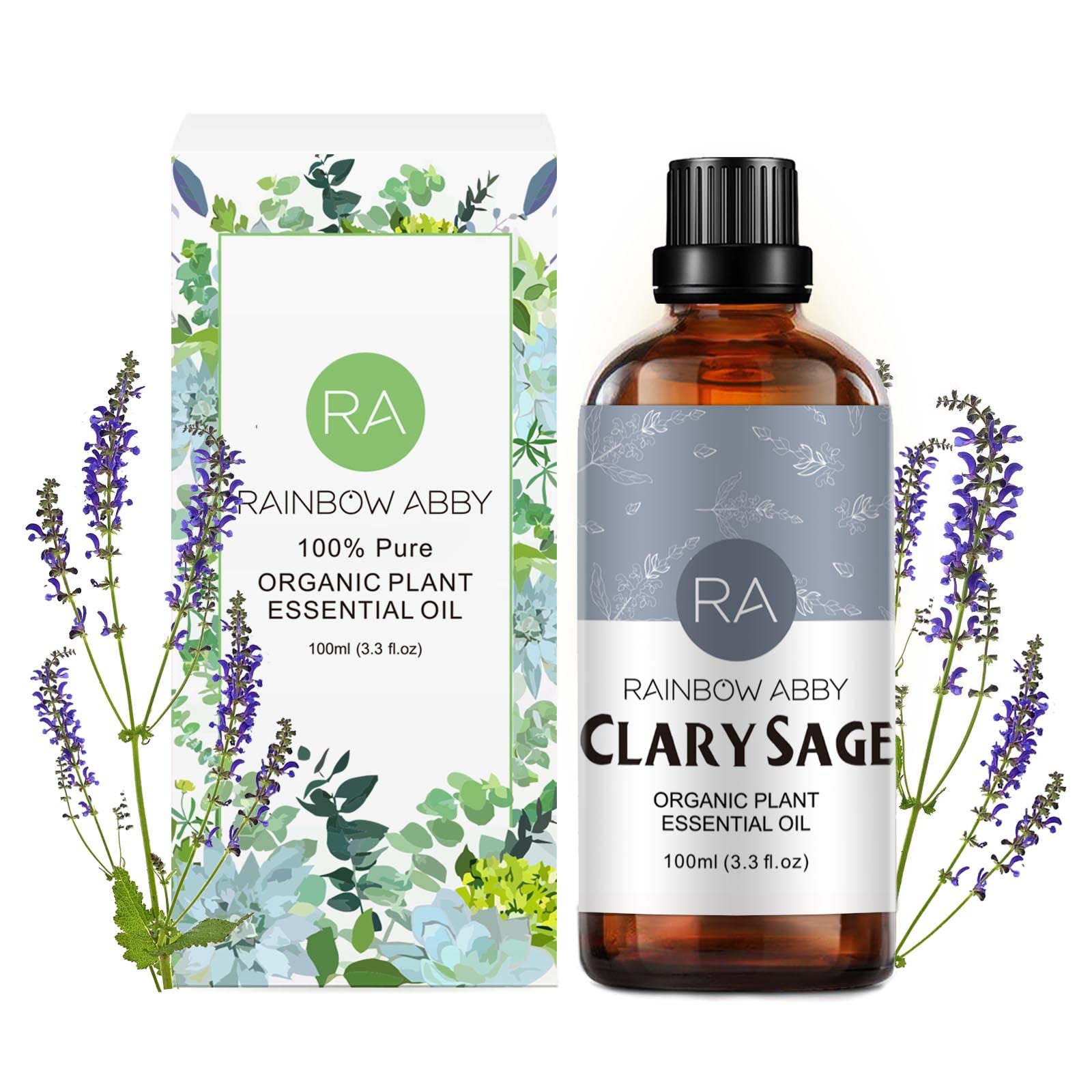 100% Pure Organic Clary Sage Essential Oil - 100ml Premium Grade Aromatherapy Oil for Relaxation, Stress Relief & Sleep Aid - Perfect for Diffusers, Massage & Skincare