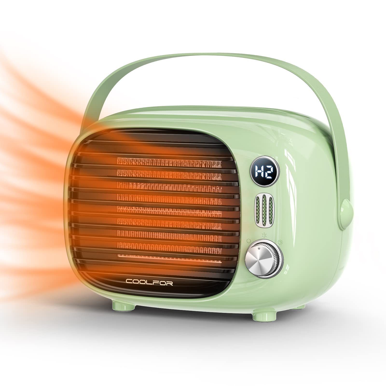 Fast Heating Ceramic Space Heater with Adjustable Thermostat - 800W/500W Safe & Quiet Electric Heater Fan for Home, Bedroom, Office Desk - Perfect for Winter Warmth & Indoor Comfort (Green)