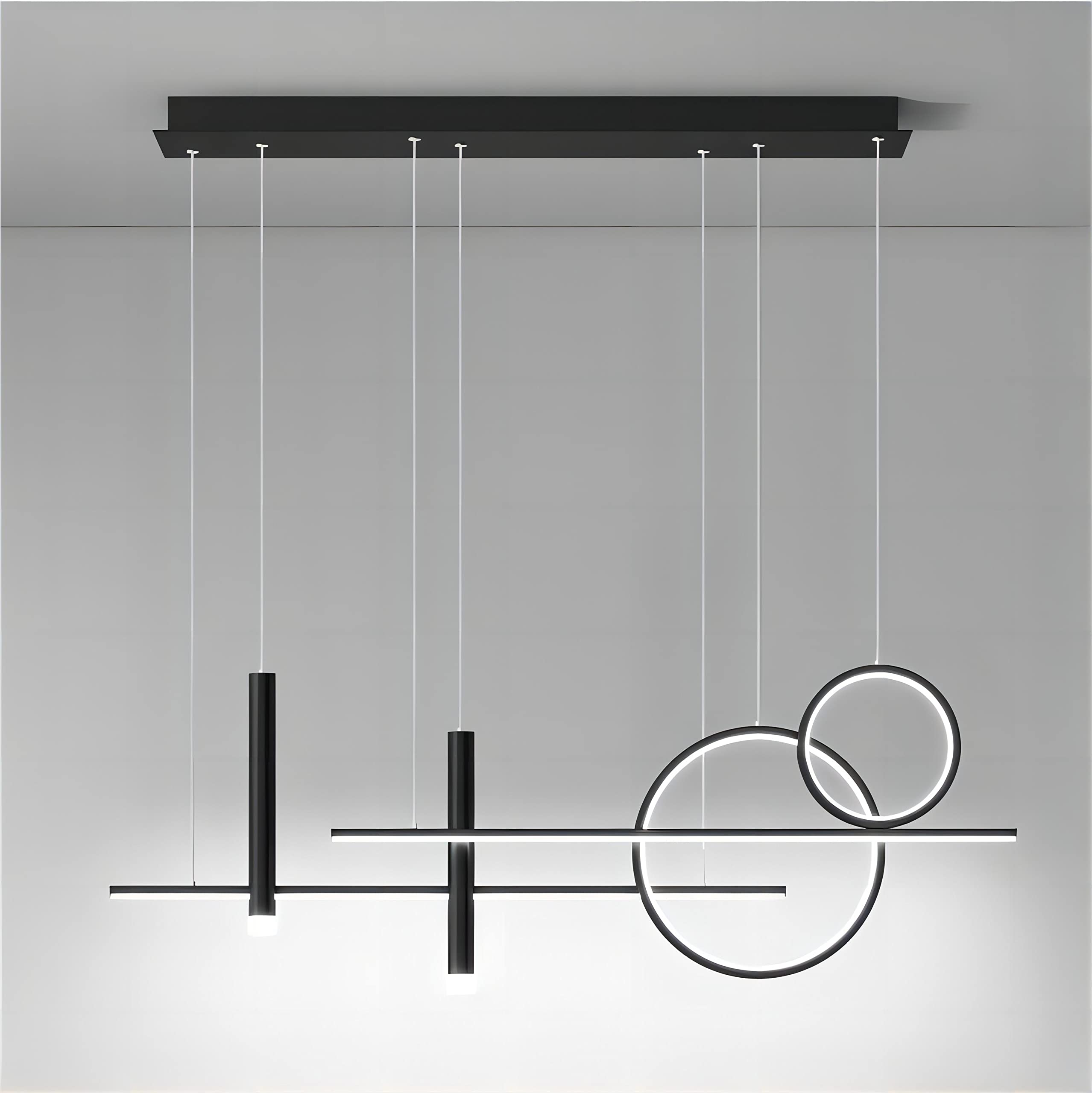 6-Light LED Island Pendant Light - 39.4 Inch Modern Geometric Linear Hanging Light with Remote Control & Dimmable Brightness for Kitchen Island, Dining Room & Living Room - Black Contemporary Lighting Fixture