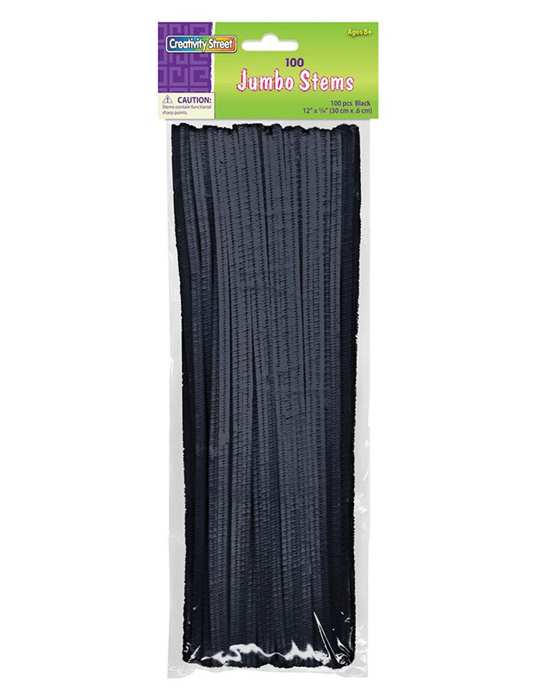 Black Jumbo Chenille Stems - 12 Inch Fuzzy Pipe Cleaners for DIY Crafts, Classroom Projects & Floral Arrangements