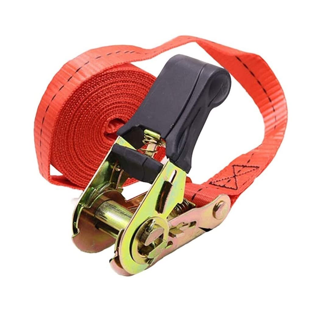 1 Inch Wide Ratchet Tie Down Straps with Safety Latch - 4-Pack 800kg Capacity Red Cargo Straps for Truck, Trailer, Motorcycle & ATV Transport - Heavy Duty Securing Straps for Road Trips & Off-Road Adventures
