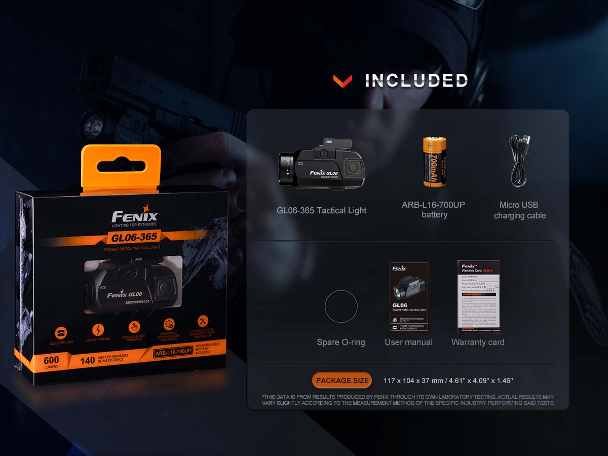 Fenix GL06 Compact Tactical Flashlight for Pistols & Rifles - High Lumen Weapon Light with Rechargeable Battery - Perfect for Home Defense, Hunting & Outdoor Adventures