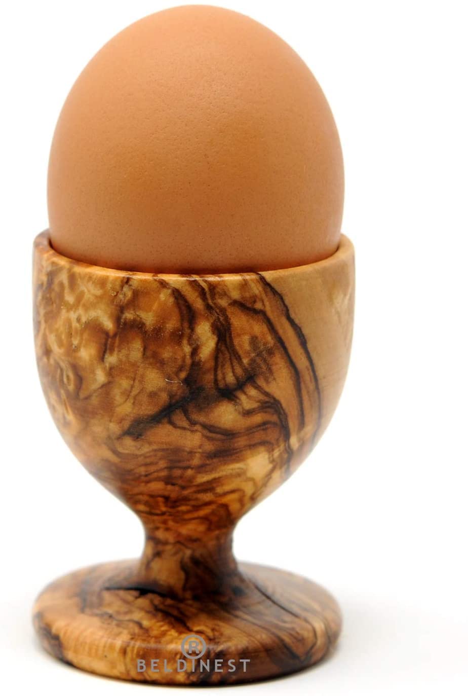 BeldiNest Olive Wood Egg Cups Set of 4 - Handcrafted Wooden Egg Holders for Soft Boiled Eggs - Perfect British Breakfast Server & Unique Kitchen Gift - Ideal for Brunch, Easter Decor, and Farmhouse Dining
