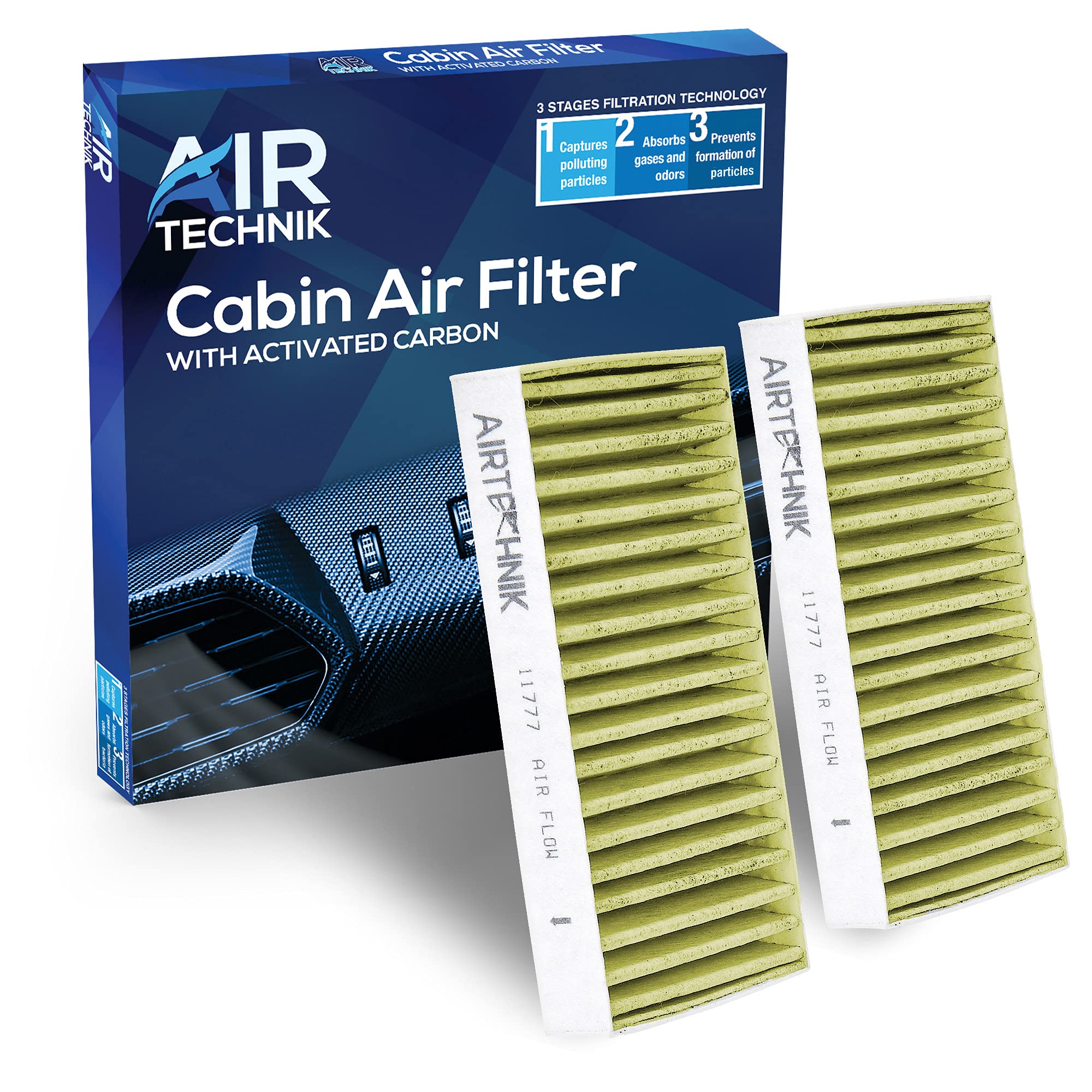 AirTechnik CF11777 PM2.5 Cabin Air Filter with Activated Carbon - Compatible with Jeep Wrangler 2011-2017 & Wrangler JK 2018 | Improves Air Quality for Driving Comfort & Allergies Relief
