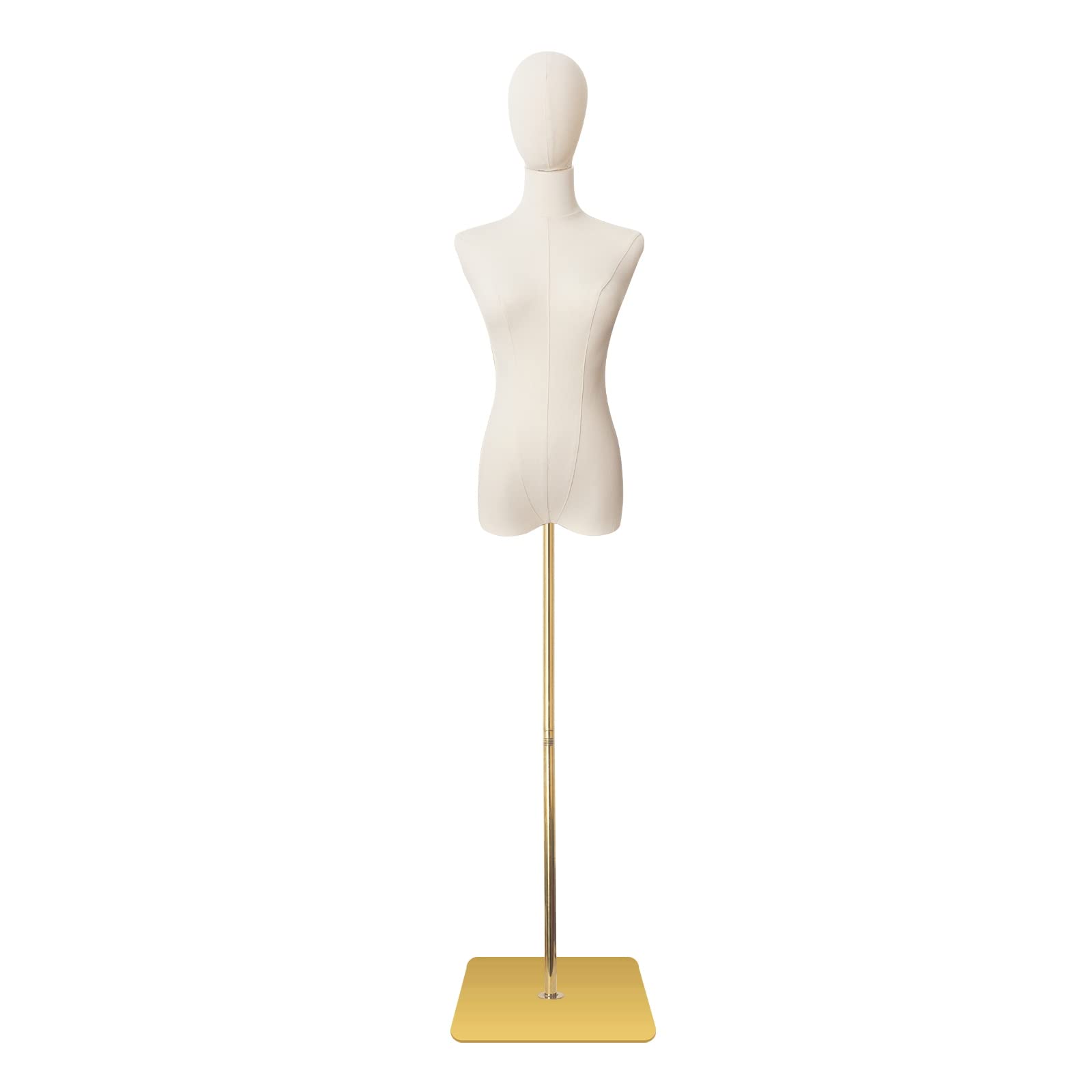 Professional Female Mannequin Torso with Detachable Head & Gold Metal Stand - Adjustable Dress Form for Sewing, Clothing Display & Jewelry Showcase - Perfect for Tailors, Fashion Designers & Boutique Visual Merchandising