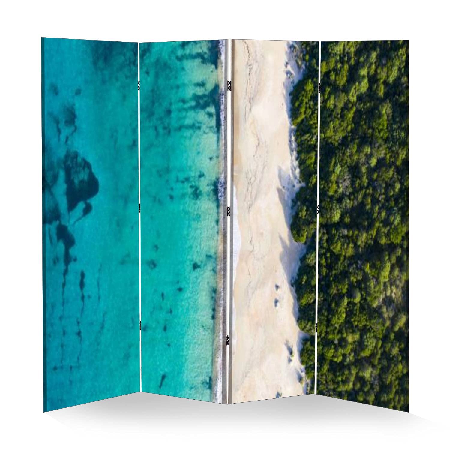 Wooden Room Divider Screen - 4-Panel Folding Privacy Partition with Dual-Sided Canvas for Indoor Spaces | Perfect for Home Office, Bedroom Separation & Studio Display Shelves