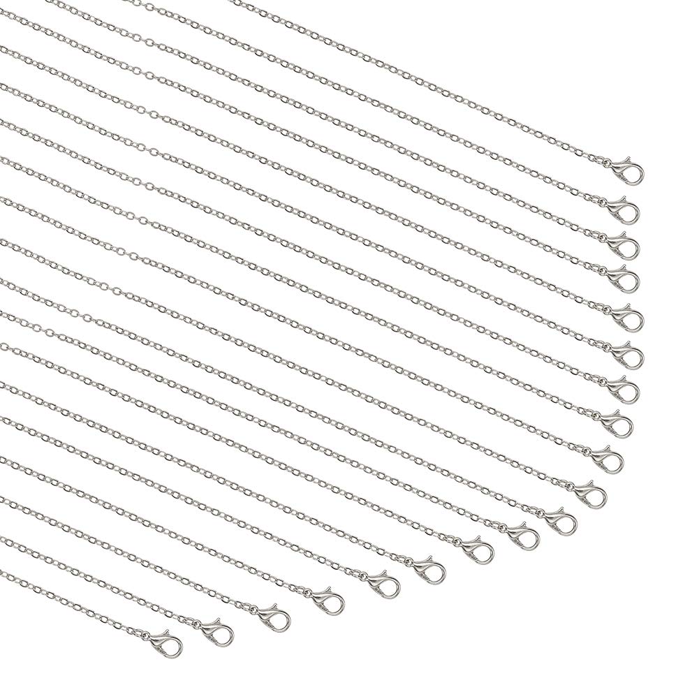 PandaHall 20 Strands Silver Necklace Chain, 60cm Brass Jewelry Chain with Clasp & Black Velvet Bag for Pendants - Perfect for Women's Jewelry, Gifts, and Everyday Wear