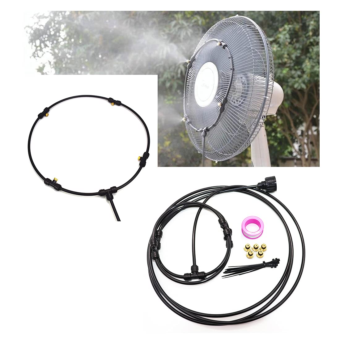 Blupure 13 Inch Outdoor Fan Misting System with Brass Nozzle - 3M Hose Portable Cooling Kit for Patio, Deck, Garden - Creates Refreshing Breeze for Summer Relaxation & Outdoor Dining