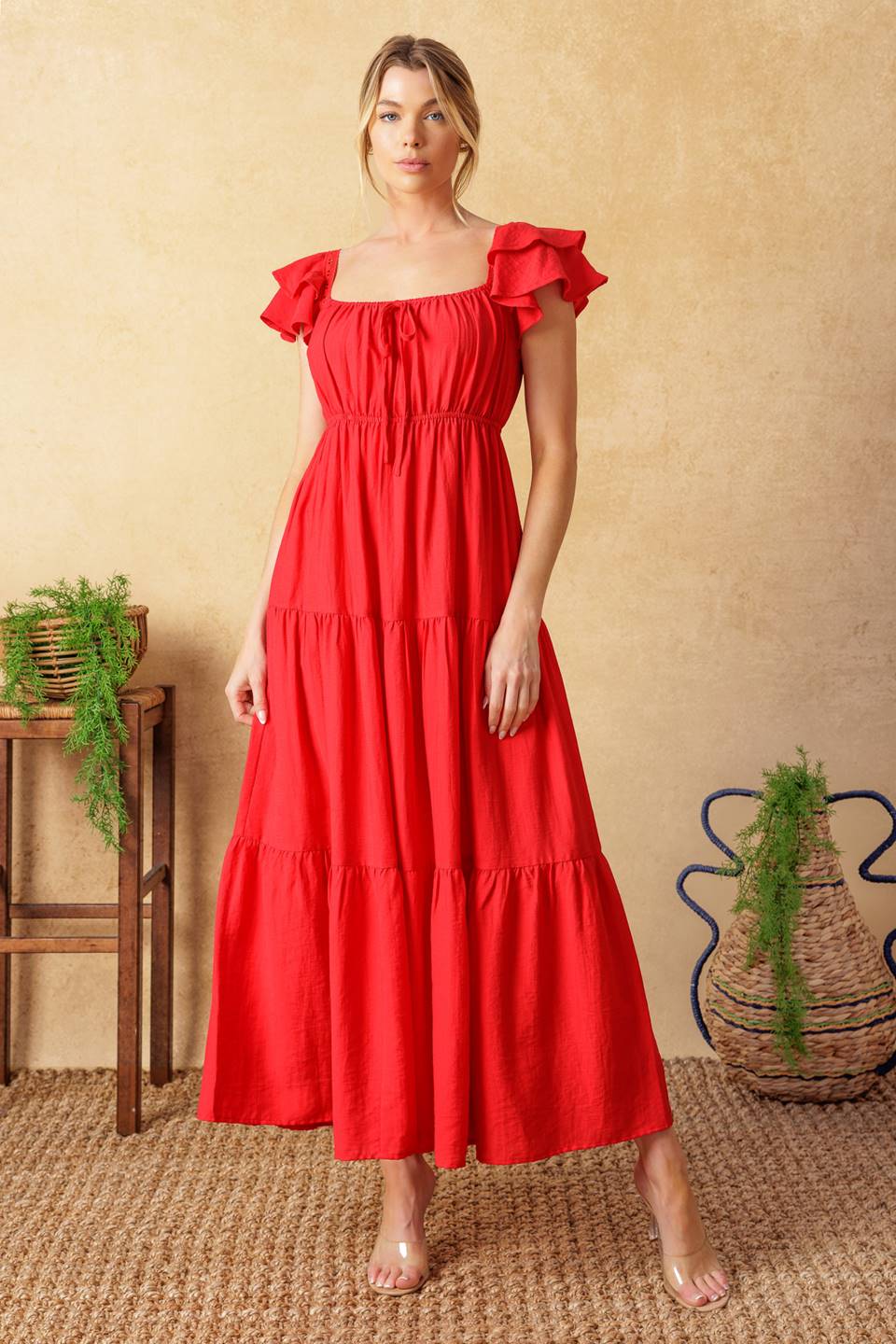 Stylish GET WITH IT Woven Midi Dress for Women - Perfect for Office Wear, Date Nights & Summer Outfits