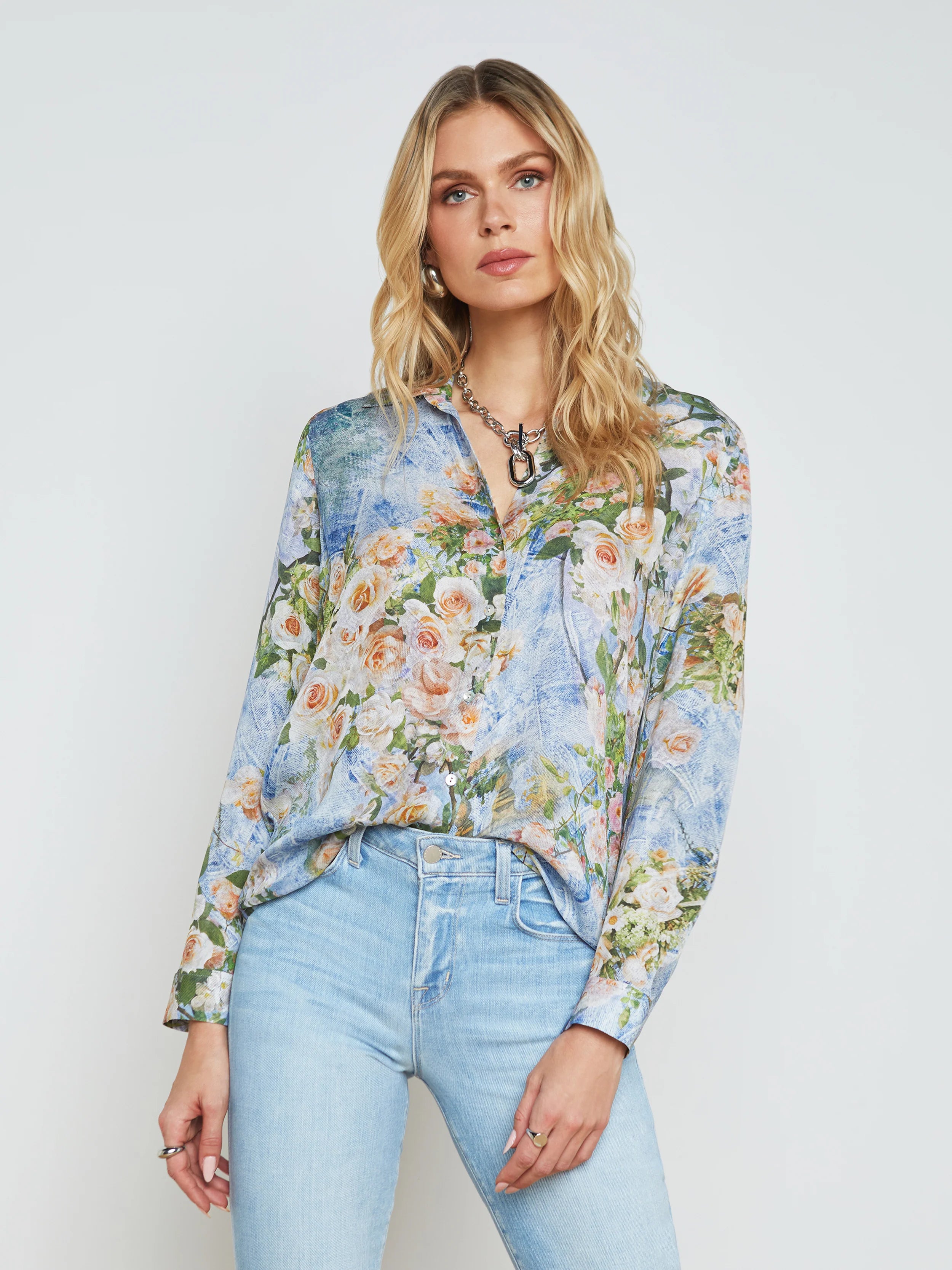 L'Agence Nina Silk Blouse for Women | Elegant Long Sleeve Blouse | Luxe Silk Shirt for Work, Office & Evening Wear | Perfect for Business, Cocktail Parties & Special Occasions
