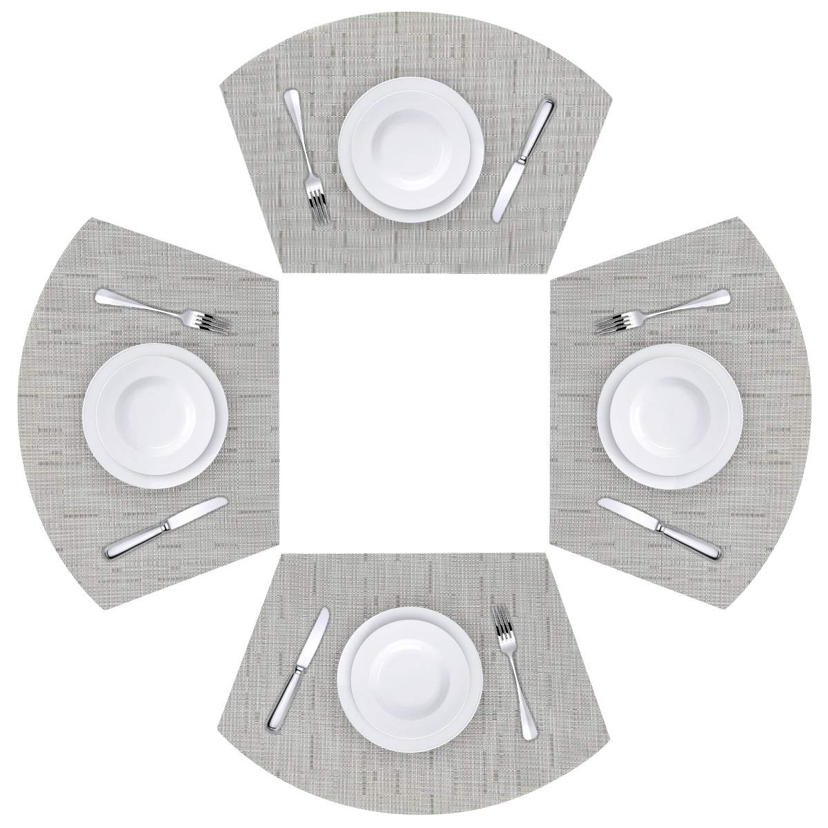 Viomir Heat Resistant Round Table Placemats Set of 4 - 11.8 Inch Beige Wipe Clean Wedge Placemats for Dining Table Decor, Kitchen, and Party Settings