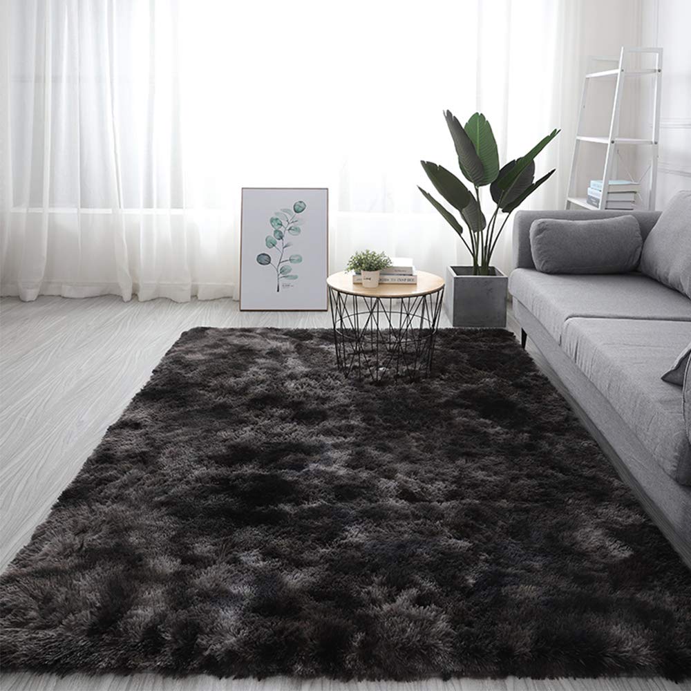 Super Soft Fluffy Shaggy Area Rug - Modern Anti-Skid Fur Carpet for Living Room, Bedroom & Dorm (160x230cm, Black) | Cozy Floor Decor for Girls, Kids & Home Comfort