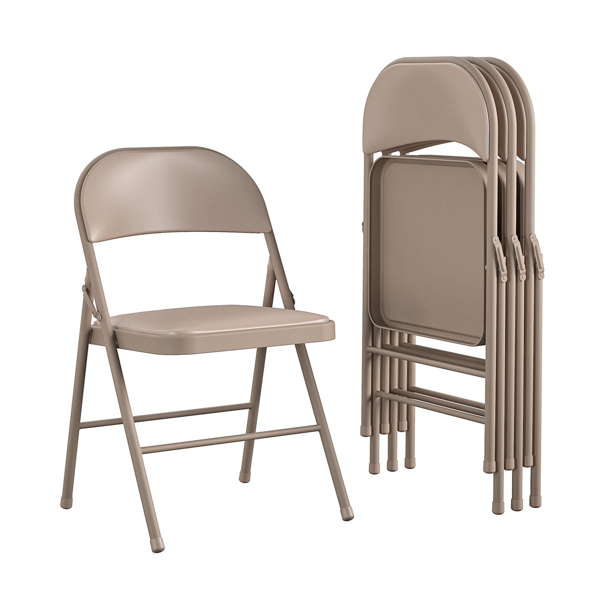 Cosco Vinyl Folding Chairs 4-Pack in Antique Linen - Lightweight Portable Chairs for Outdoor Events, Picnics, Parties, and Home Use