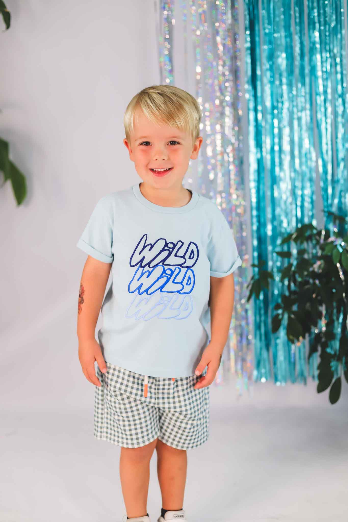 Stylish Faded Denim Gingham Shorts for Toddler Boys - Comfortable Playtime & Casual Outfit Essential