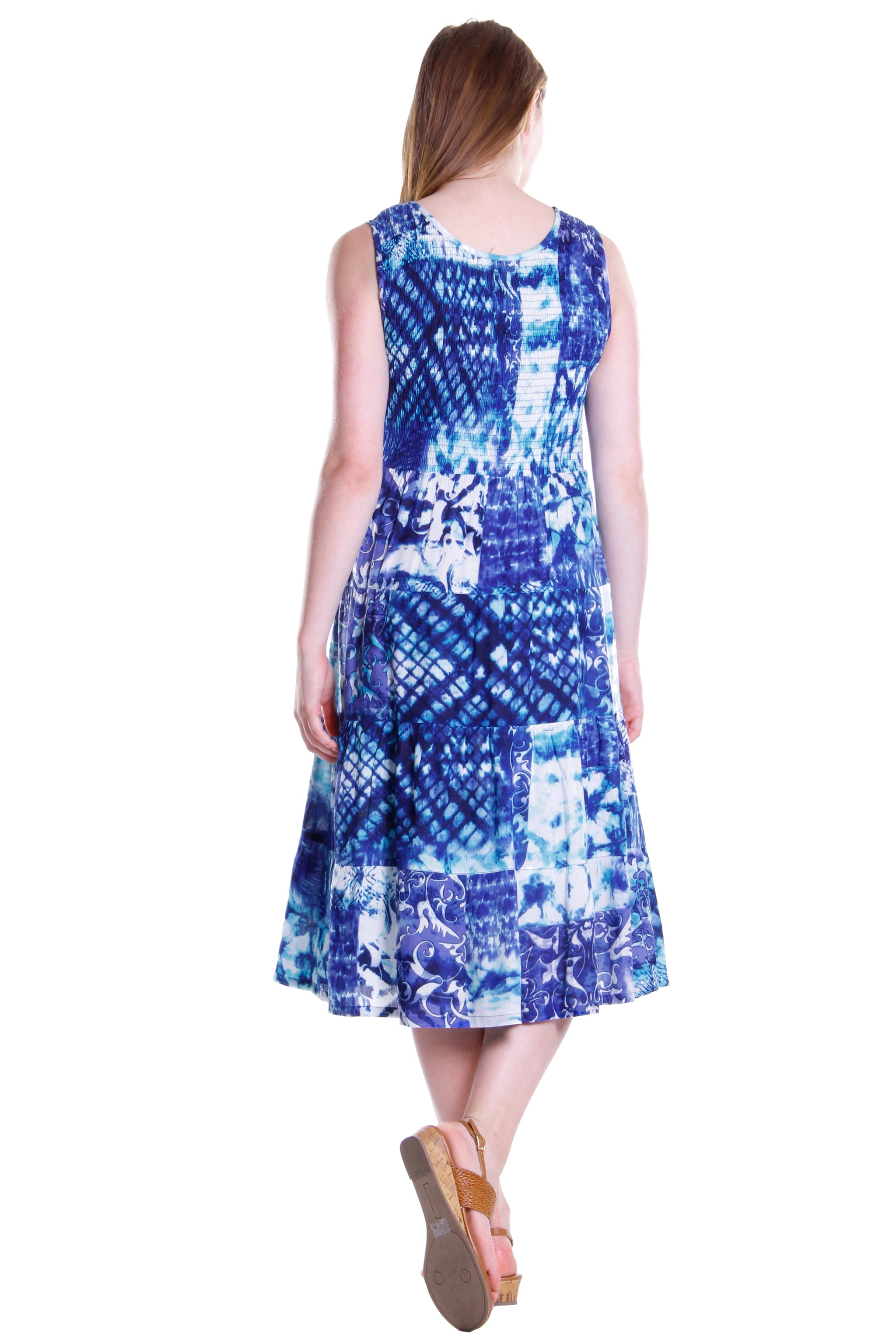 La Cera Blue Tie Dye Sleeveless Summer Dress for Women - Boho Beach Cover Up, Music Festival Outfit & Casual Daywear