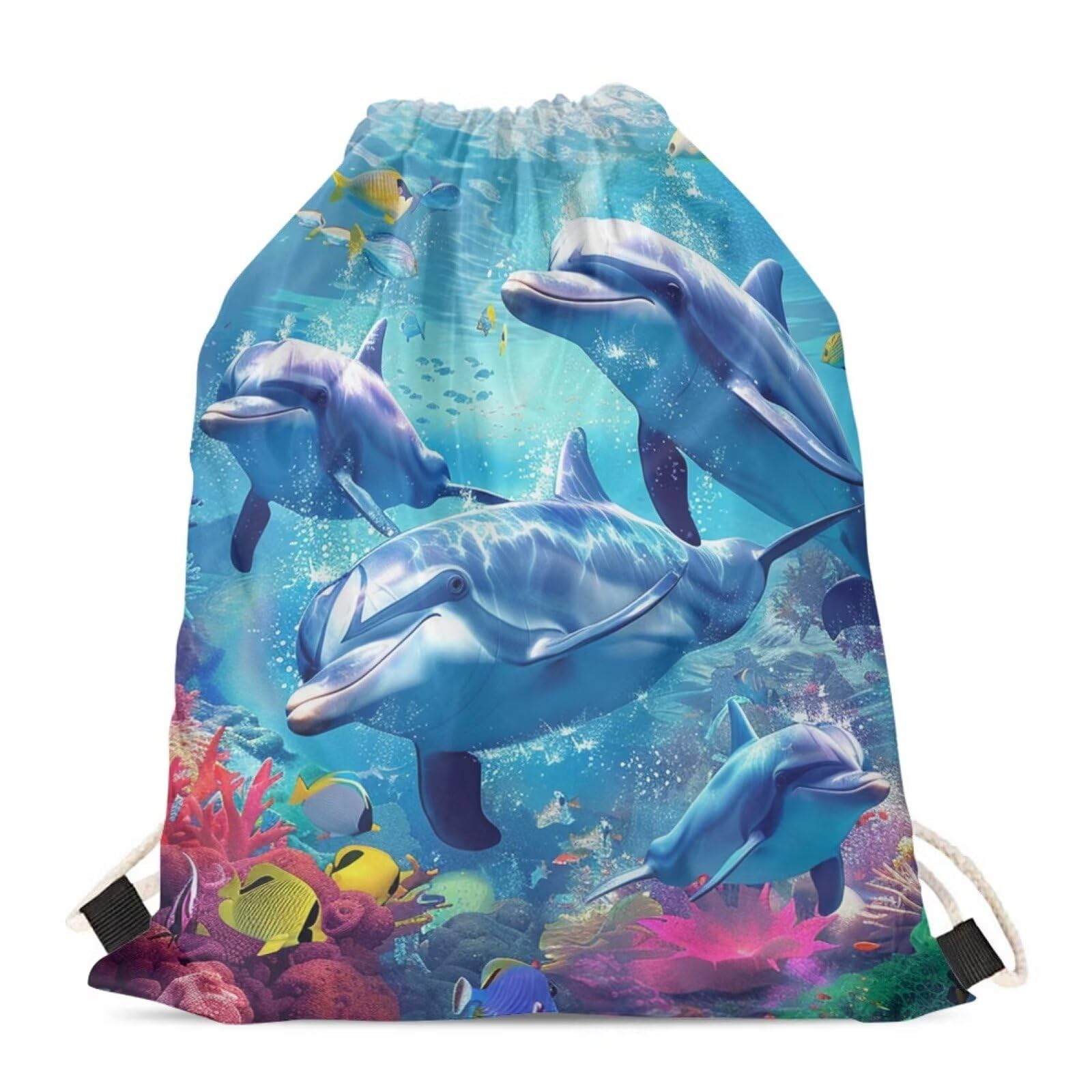 Upetstory Adorable Dolphin Drawstring Backpack - Lightweight Gym Sack for Women, Girls & Boys - Waterproof Outdoor String Bag for Travel, Beach, Picnic & Sports - Perfect for School, Camping & Holiday Storage