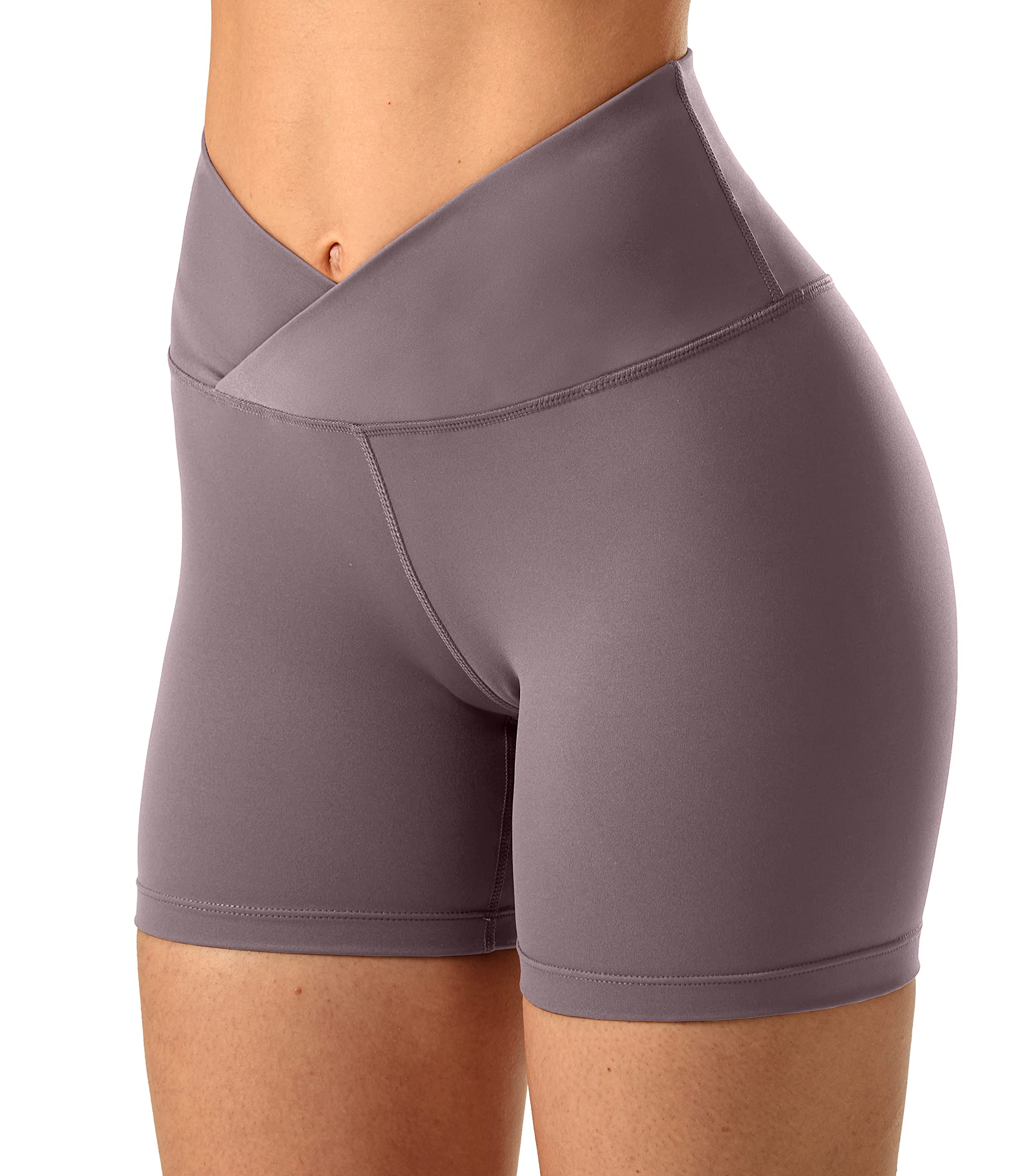 Soothfeel Women's High Waisted Biker Shorts - Cross Waist Workout Yoga Gym Shorts with Hidden Pockets - 5