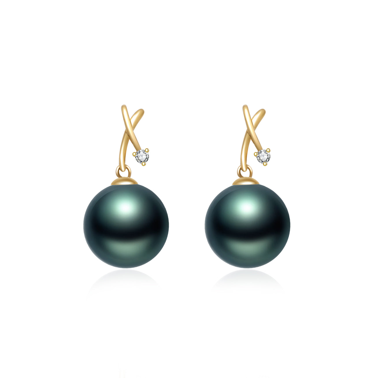 18K Solid Gold Diamond Tahitian Pearl Earrings KE00128 – Luxury Pearl Jewelry for Women, Elegant Gift for Weddings, Anniversaries & Special Occasions