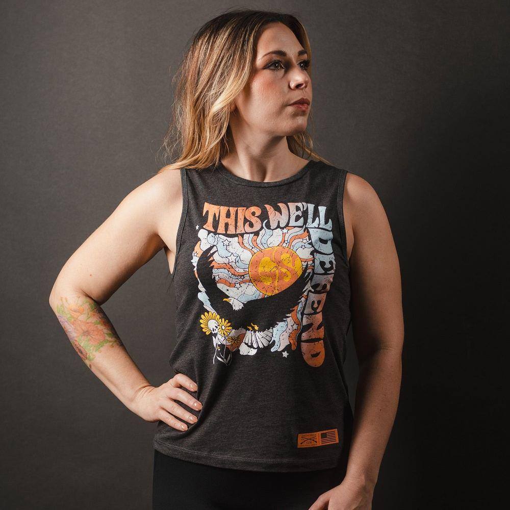 Women's Trippy Eagle Graphic Everyday Tank Top - Dark Heather Gray - Casual Wear, Music Festivals & Street Style