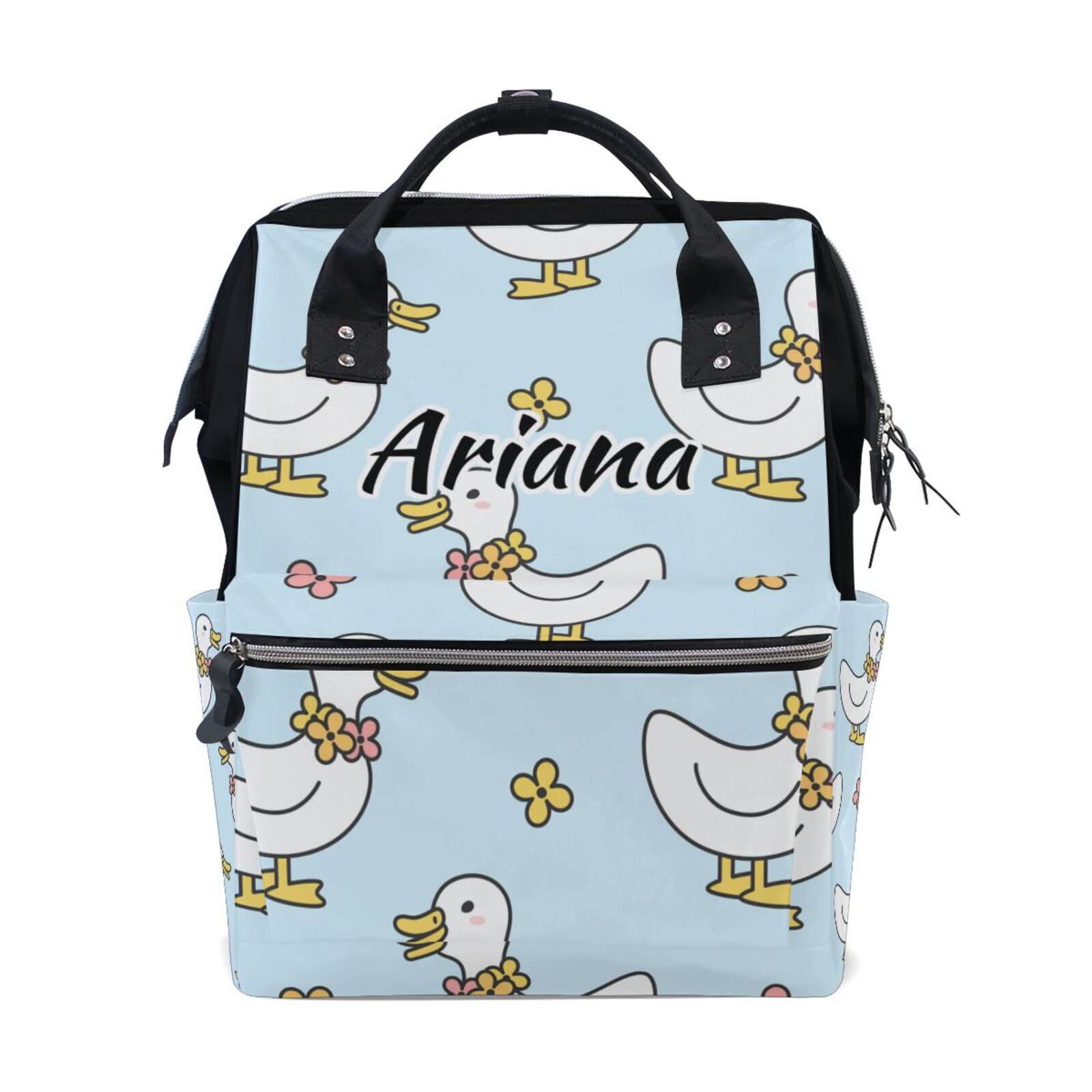 Custom Cute Duck Floral Diaper Backpack - Large Capacity Personalized Baby Bag for Moms | Waterproof Travel Backpack for Boys & Girls | Perfect for Daycare, Park Outings & Family Trips