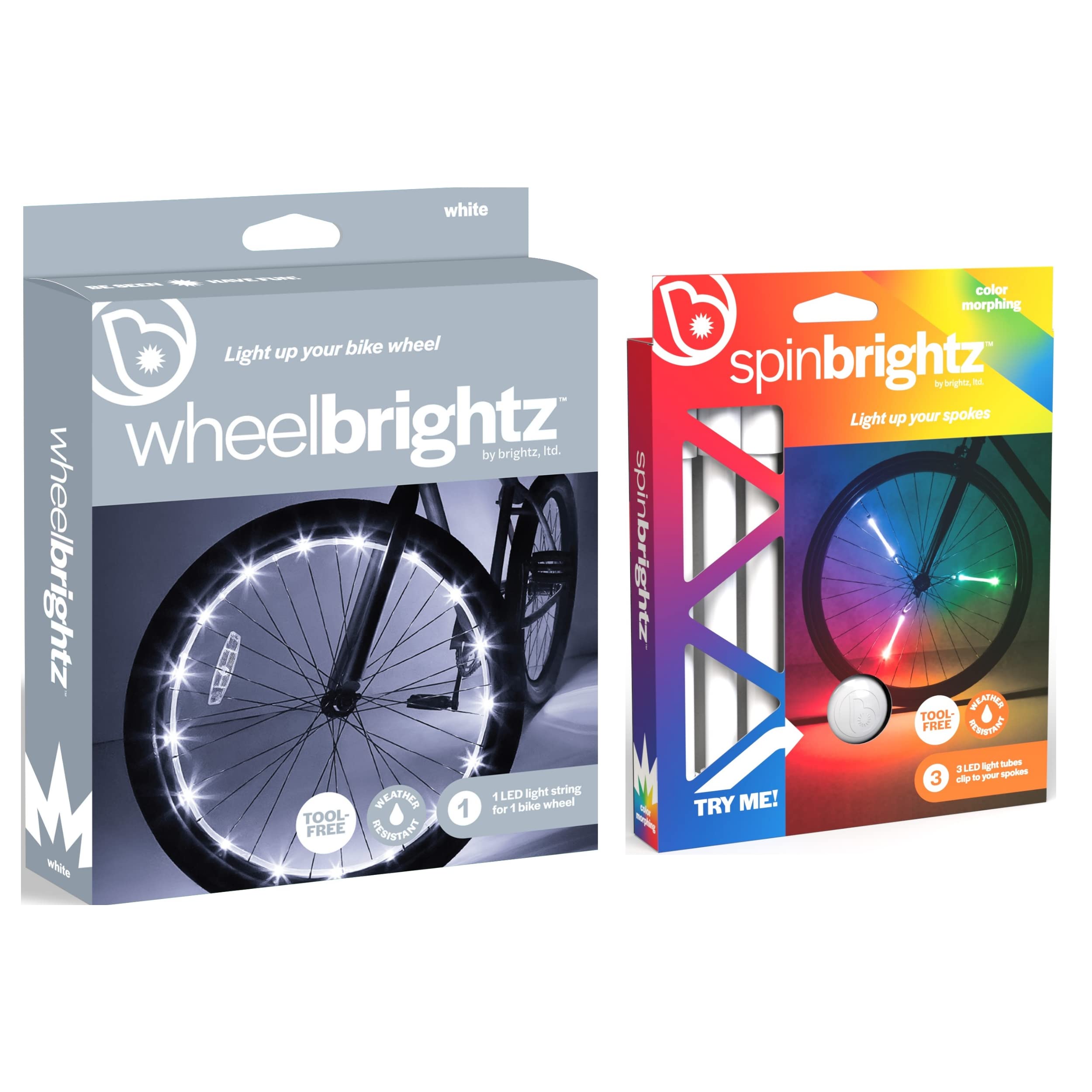 Brightz LED Bike Wheel Light & Spoke Light Tubes Combo - 3 Pack Waterproof Bicycle Wheel Lights for Night Riding, Cycling Safety, and Fun Outdoor Activities