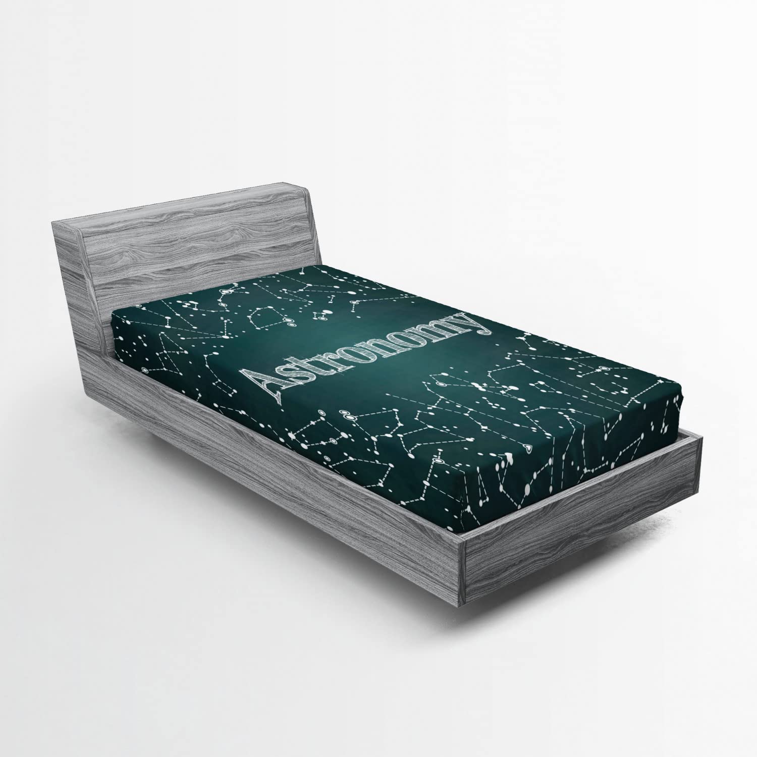 Ambesonne Constellation Fitted Sheet - Astronomy Star Pattern Twin Size Bed Sheet with Deep Pocket, Scientific Chalkboard Design in Green & White | Perfect for Kids' Rooms, Dorm Decor & Space-Themed Bedrooms