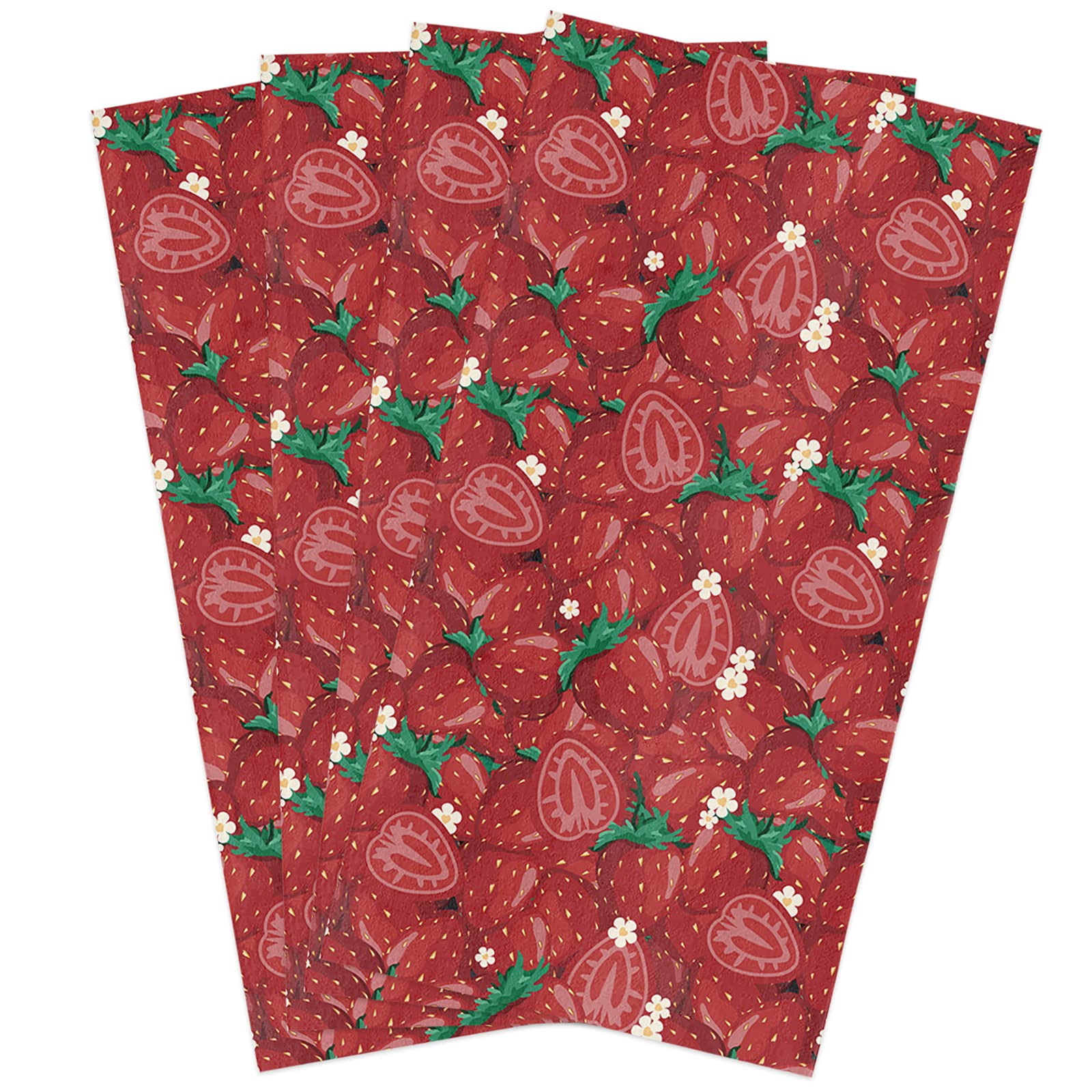 **RainbowDay Super Soft & Absorbent Cotton Kitchen Towels - 4 Pack (18x28 Inch) - Dish Drying, Hand Wiping, Tea & Bar Cleaning - Sweet Strawberry Design for Home & Restaurant Use**
