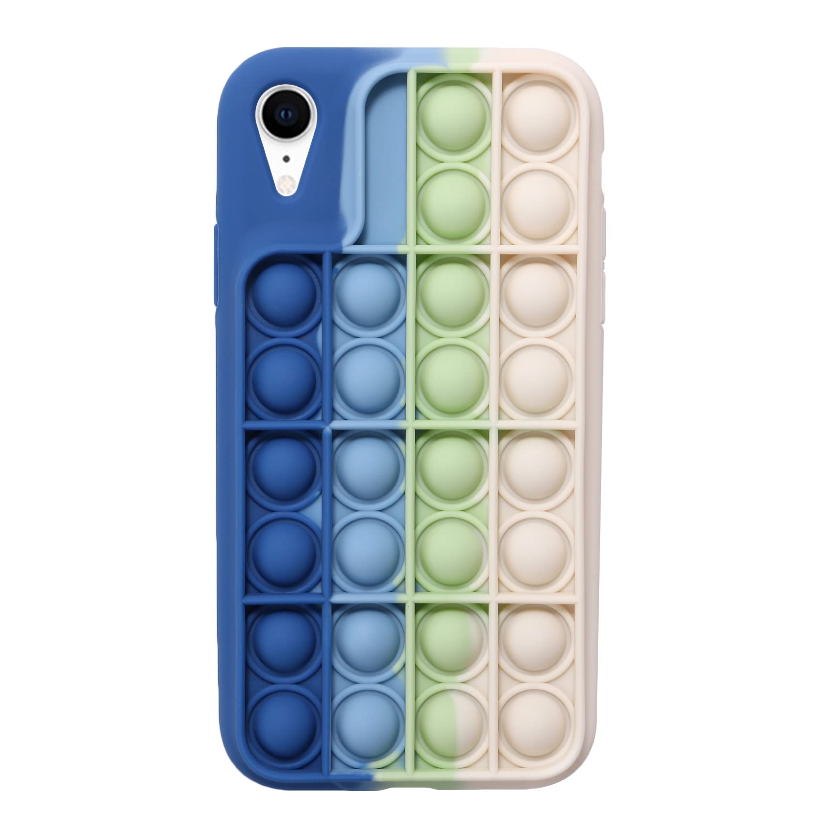 EVERMARKET Push Pop Bubble Fidget Sensory Phone Case for iPhone XR - Stress Relief Silicone Cover with Drop Protection, 6.1 Inch (Blue White) - Perfect for Anxiety Relief, Focus & Classroom Fidgeting