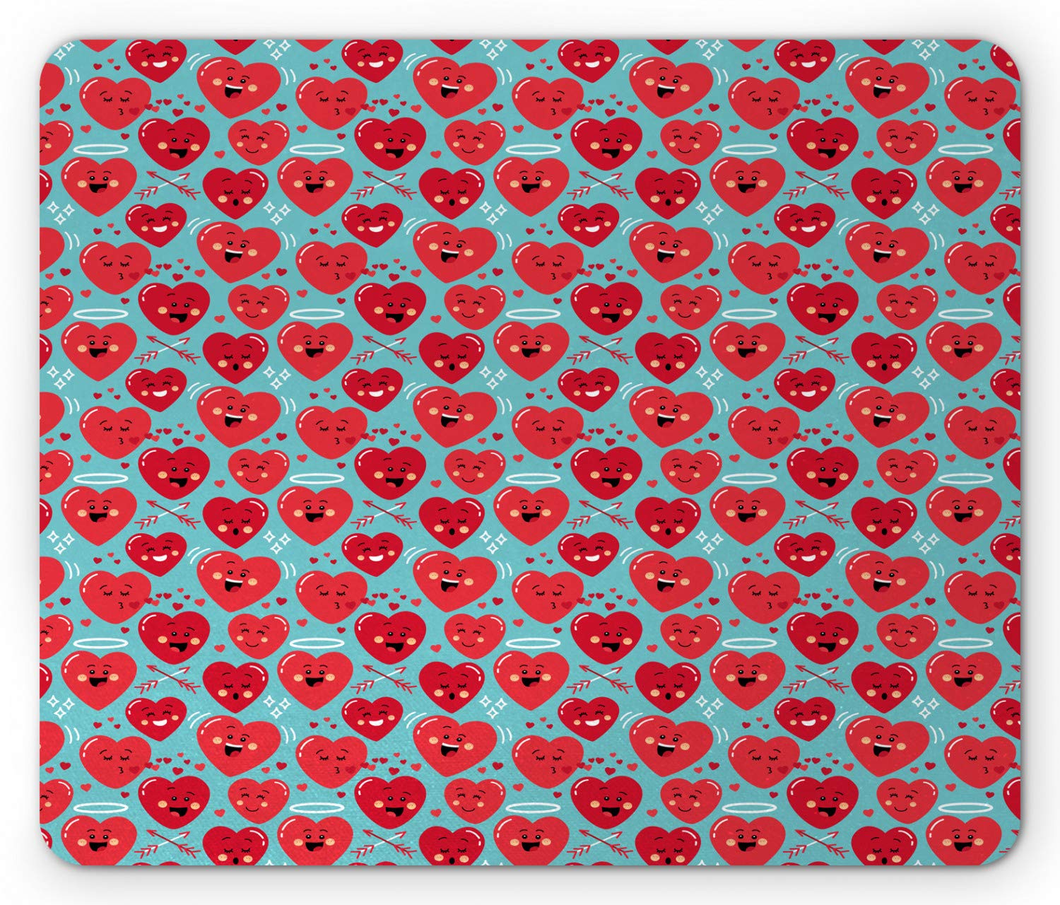 Ambesonne Valentine's Day Mouse Pad - Funny Cartoon Characters on Turquoise Background, Non-Slip Rubber Base, Standard Size Grey Dark Coral - Perfect for Office, Gaming & Home Computer Use