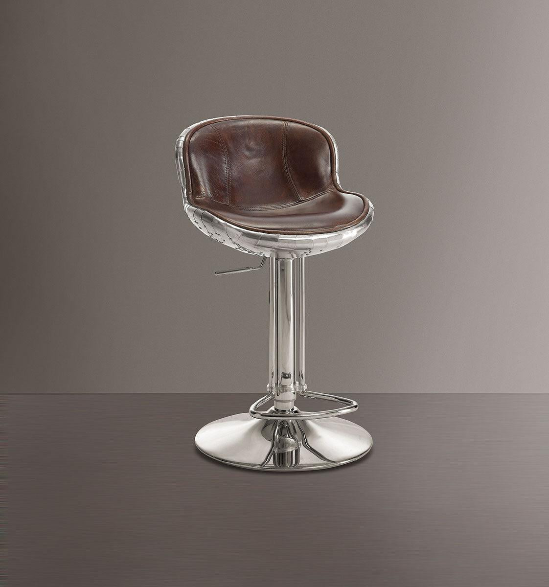 Acme Furniture Brancaster Adjustable Swivel Bar Stool Set of 2 - Armless Counter Height Stool in Vintage Brown Leather - Perfect for Kitchen Island, Home Bar & Office Workspace