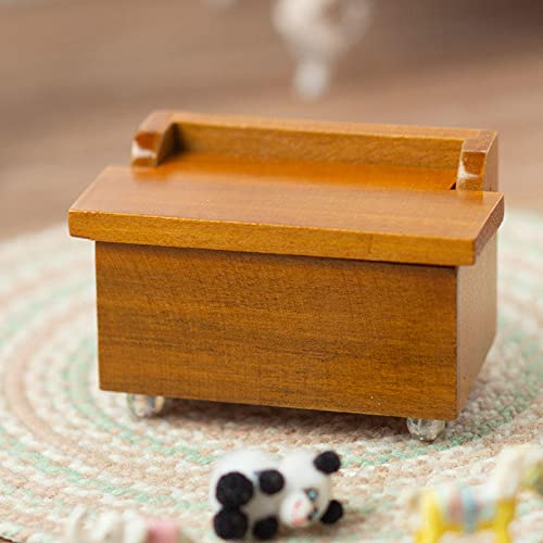 Miniature Walnut Toy Chest for Dollhouse - Handcrafted Wooden Storage Box for Doll Accessories, Perfect for Dollhouse Decor and Kids Playroom Organization