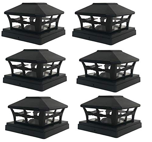 6 Pack Black Solar Square Outdoor Post Cap Lights for 4x4 PVC Fence Posts - Weatherproof LED Pathway Lighting for Garden, Patio, Deck, and Driveway