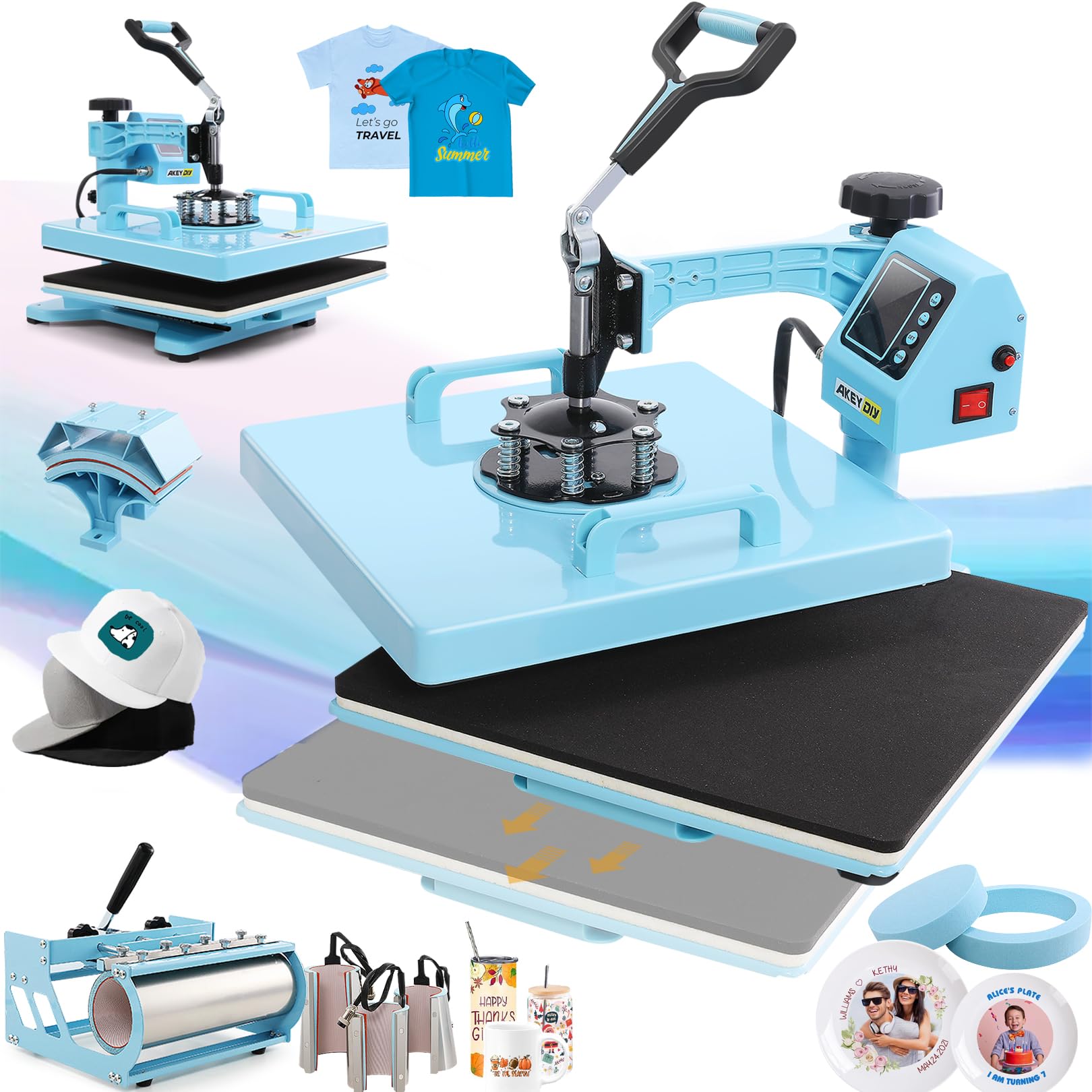 8 in 1 Heat Press Machine Kit - 15x15 Inch Multifunction Combo with 9-30oz Tumbler Press, Hat Press & Flat Press | Perfect for DIY Heat Transfer Vinyl Projects, Beginners & Entrepreneurs | Great for T-Shirts, Mugs, Hats & Home Business
